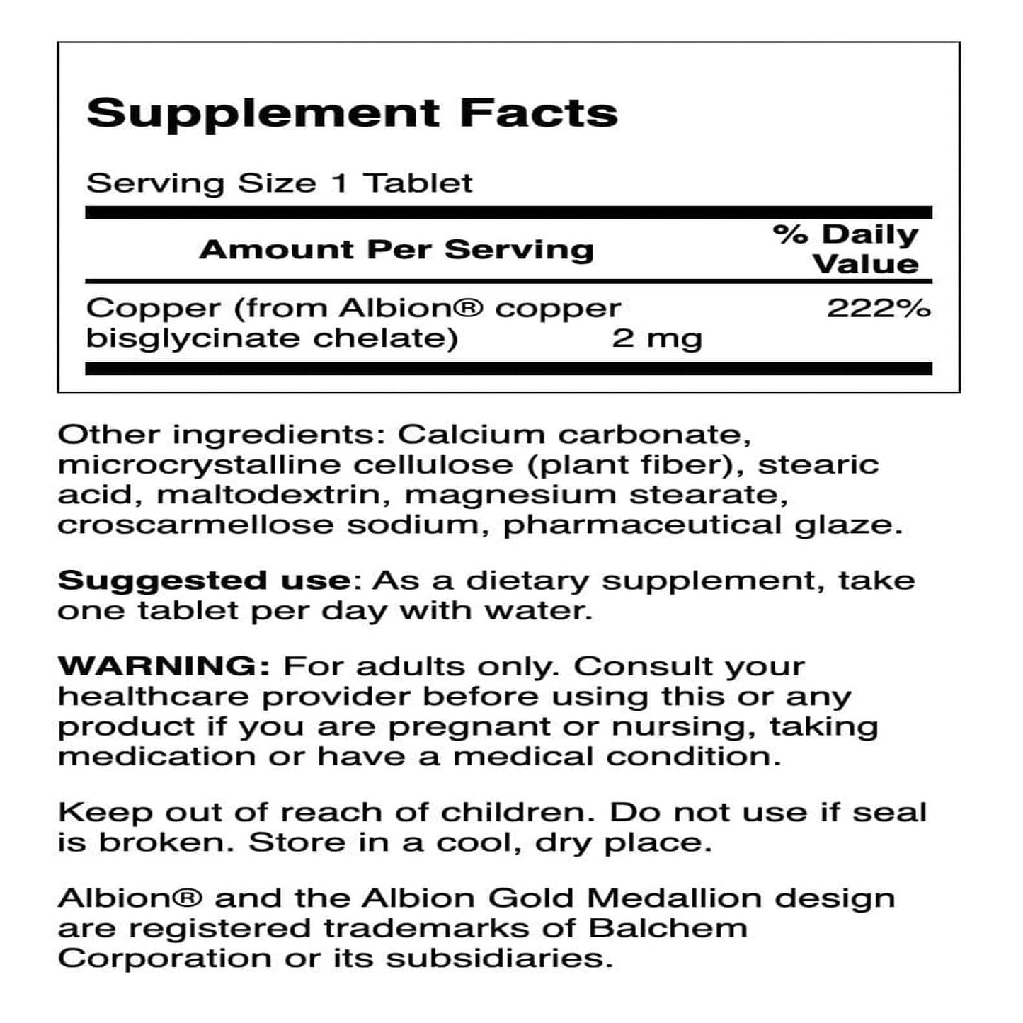 Swanson Copper Chelate Mineral Supplement Tablets 600