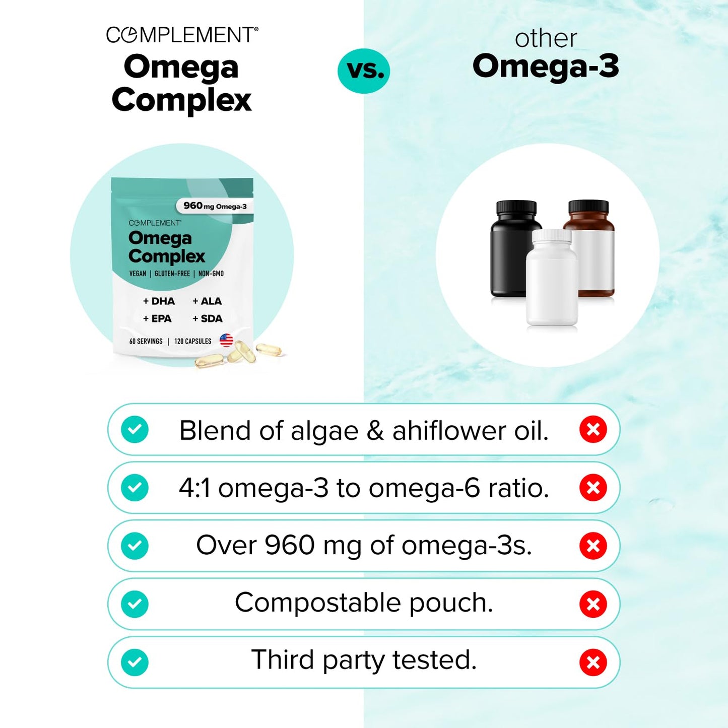 Complement Vegan Omega-3 Supplement 120 Capsules