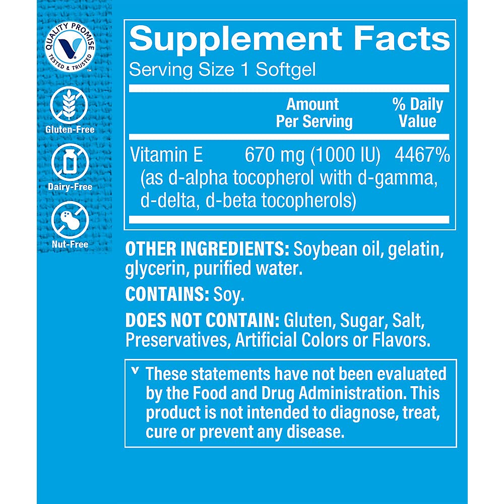 The Vitamin Shoppe Vitamin E 1,000IU - Antioxidant Support for Skin Health & Immune Function, Daily Vitamin, 240 Softgels