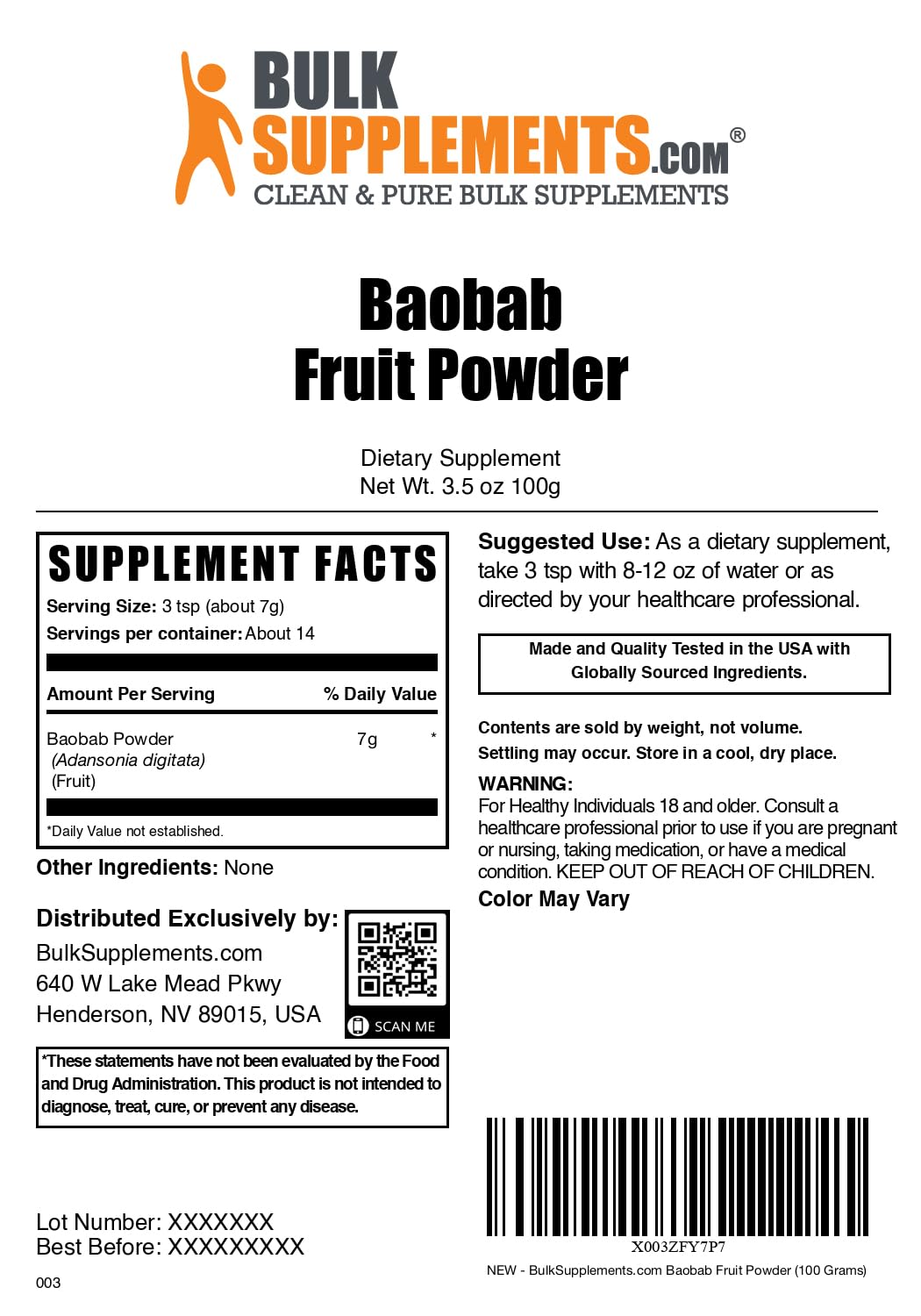 BulkSupplements Baobab Fruit Powder 3.53 Ounce