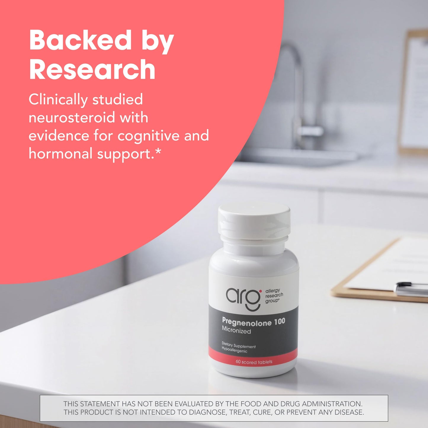 Allergy Research Group ARG Pregnenolone 100 mg - Micronized Hormone Precursor Support - Highly Bioavailable - Hypoallergenic Tablet, 60 Tablets