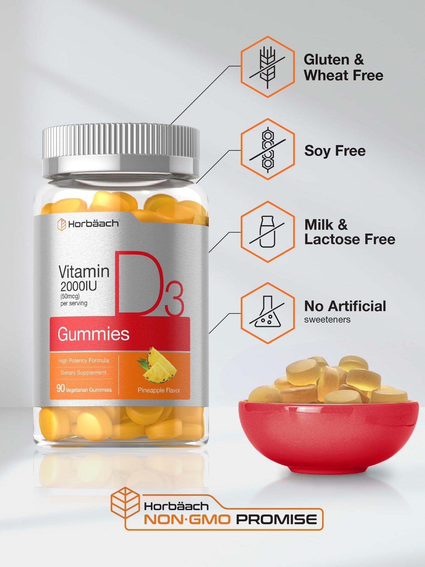 Horbäach Vitamin D3 2000 IU Gummies 90 Count