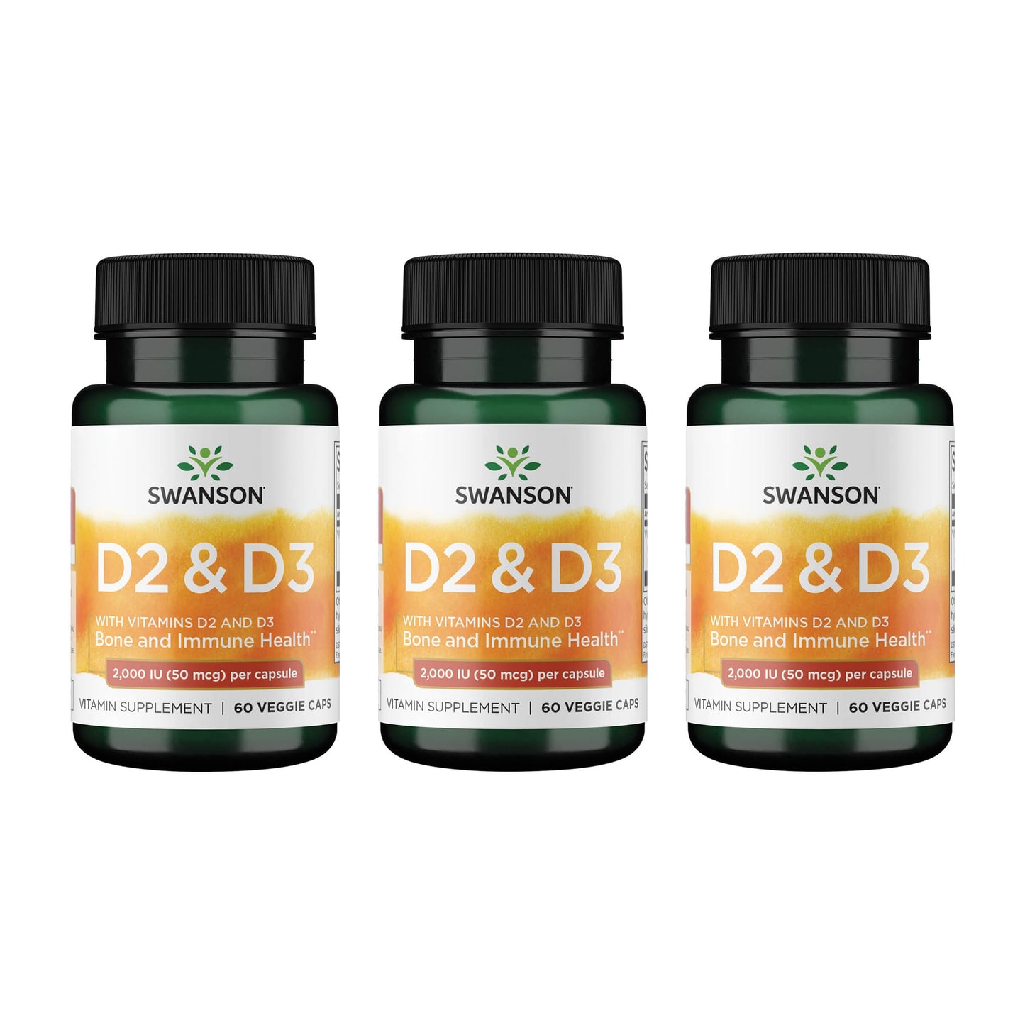 Swanson D2 & D3-2,000 IU Dental & Bone Health Supplement - Immune Support - Aids Calcium Absorption - Non-GMO, 180 Veggie Capsules