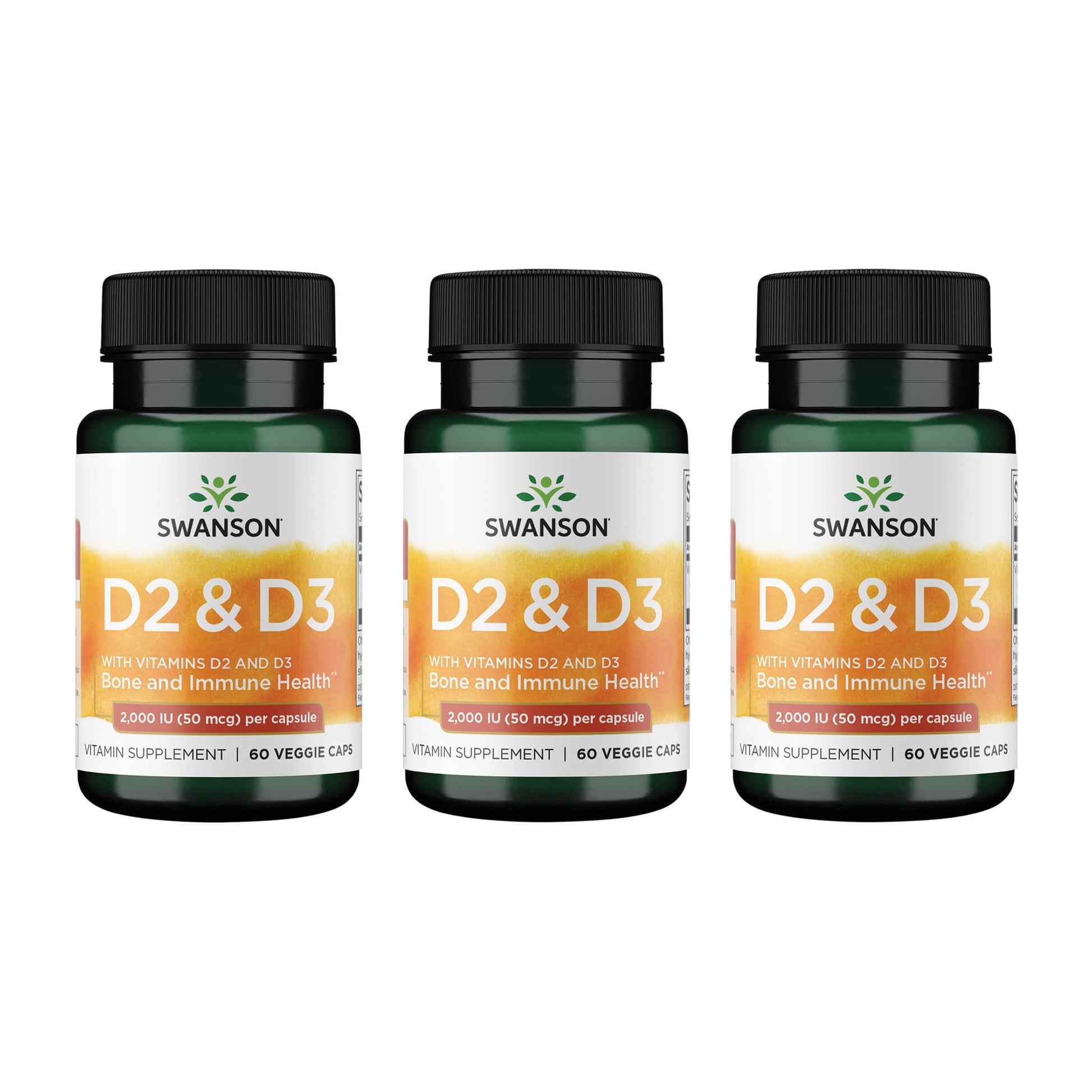 Swanson D2 & D3-2,000 IU Dental & Bone Health Supplement - Immune Support - Aids Calcium Absorption - Non-GMO, 180 Veggie Capsules