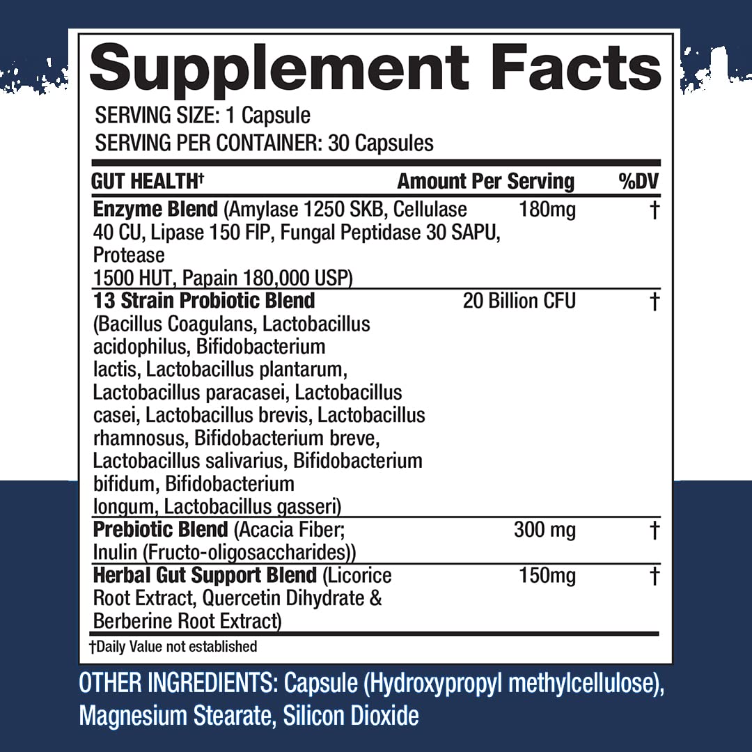 Gaspari Nutrition Proven Gut Health Prebiotics and Probiotics Sports Digestion and Nutrient Utilization Capsule 30 Count