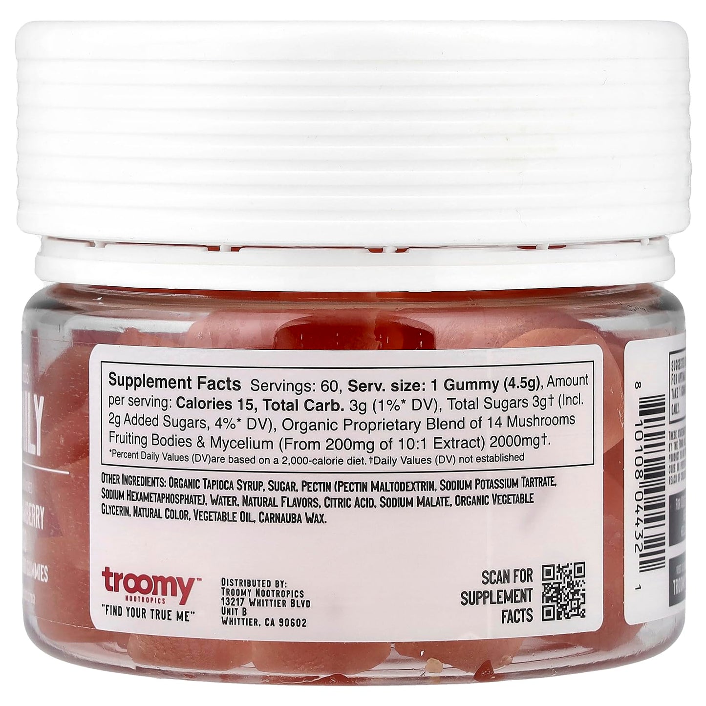 Troomy Nootropics Daily 14 Mushroom Blend Gummy 60 Count
