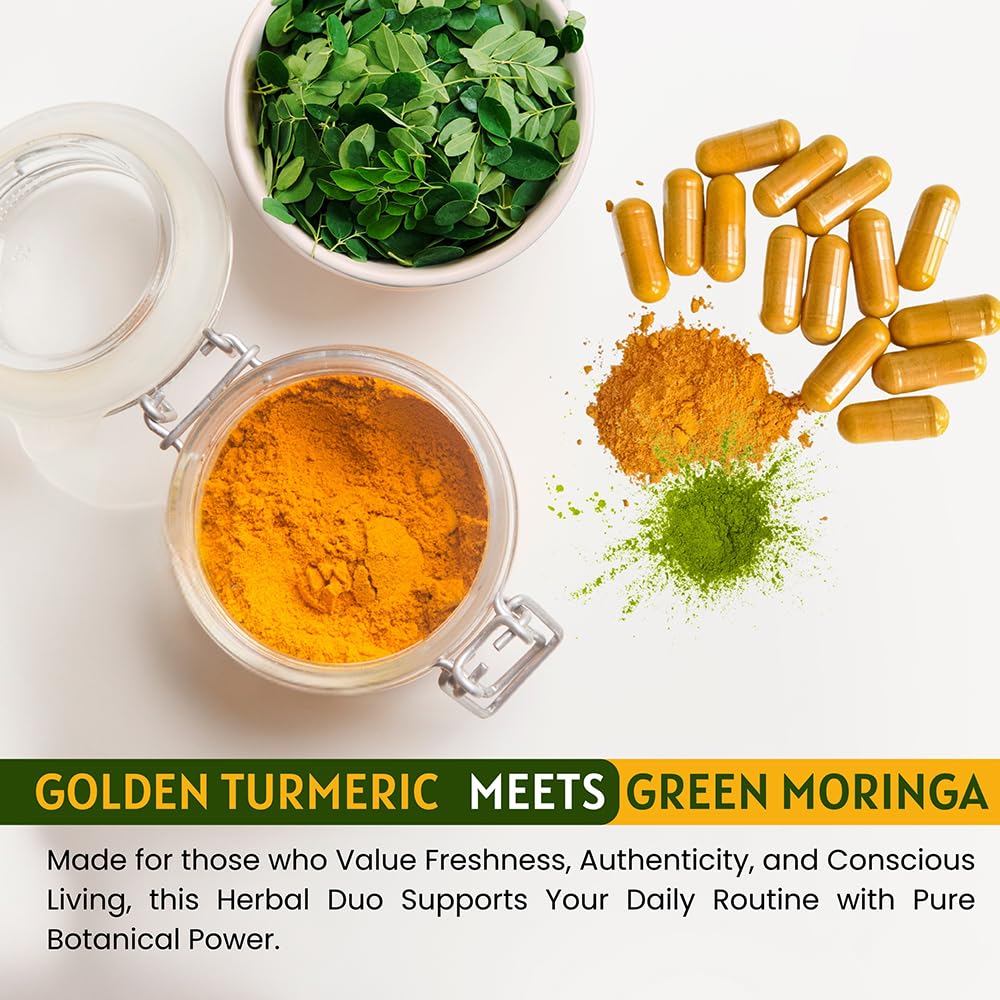 Ireya Ayurveda Organic Moringa Oleifera Powder & Turmeric Root Powder with Black Pepper Tablets, 120 Count