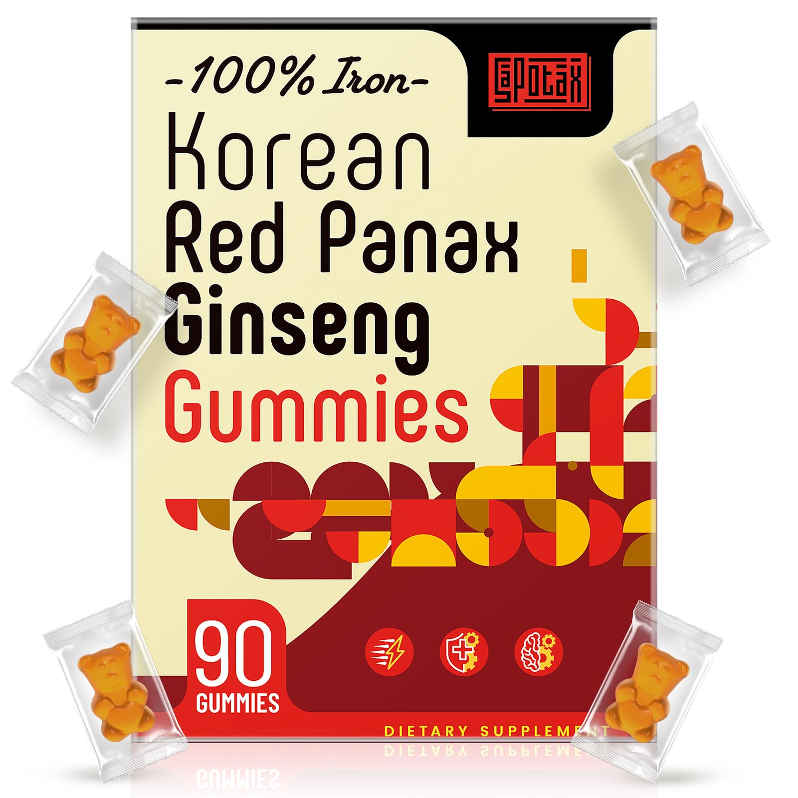 Sapotax Korean Red Panax Ginseng Gummies, 90 Count