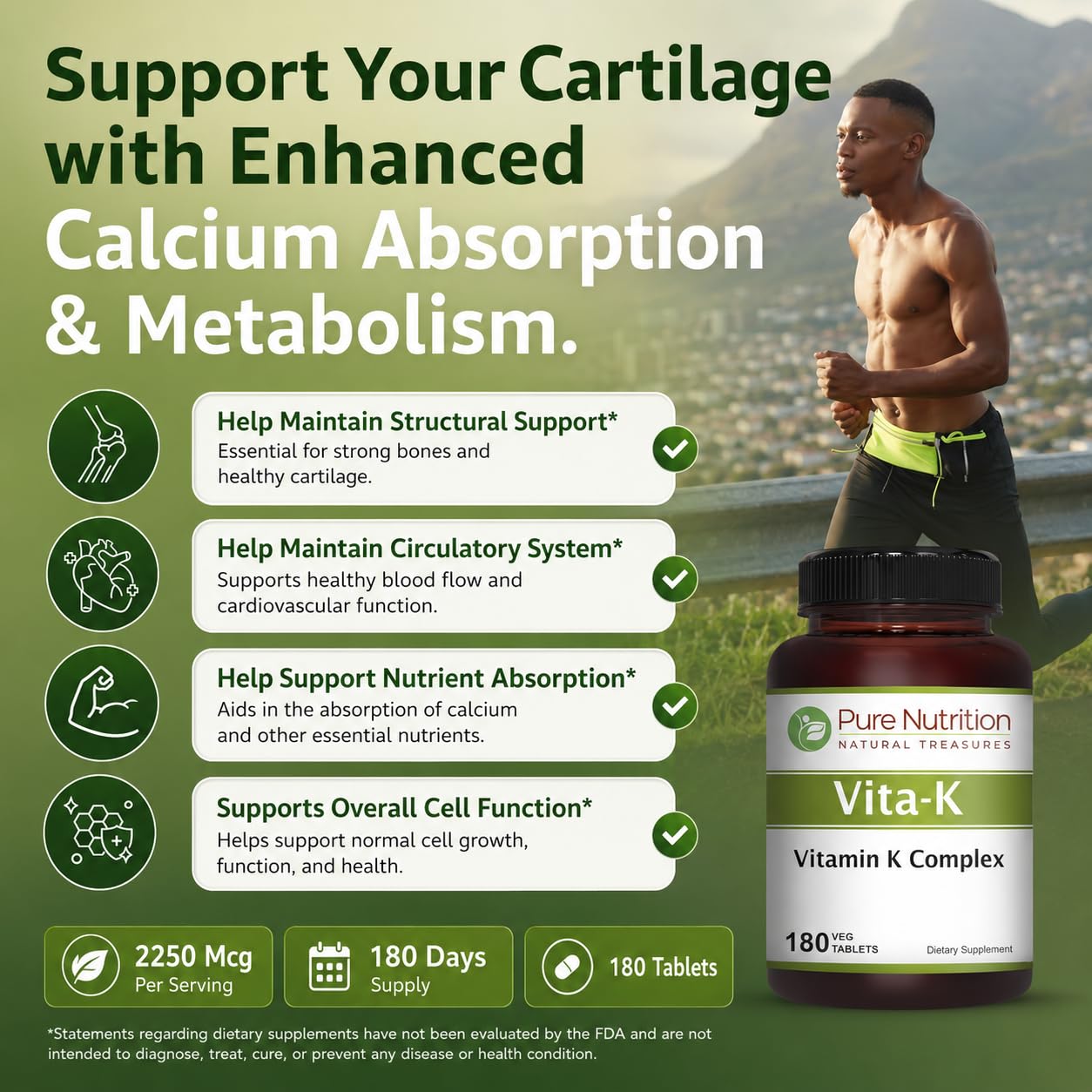 Pure Nutrition Natural Treasures Vitamin K Complex K1 + K2 Tablets, 180