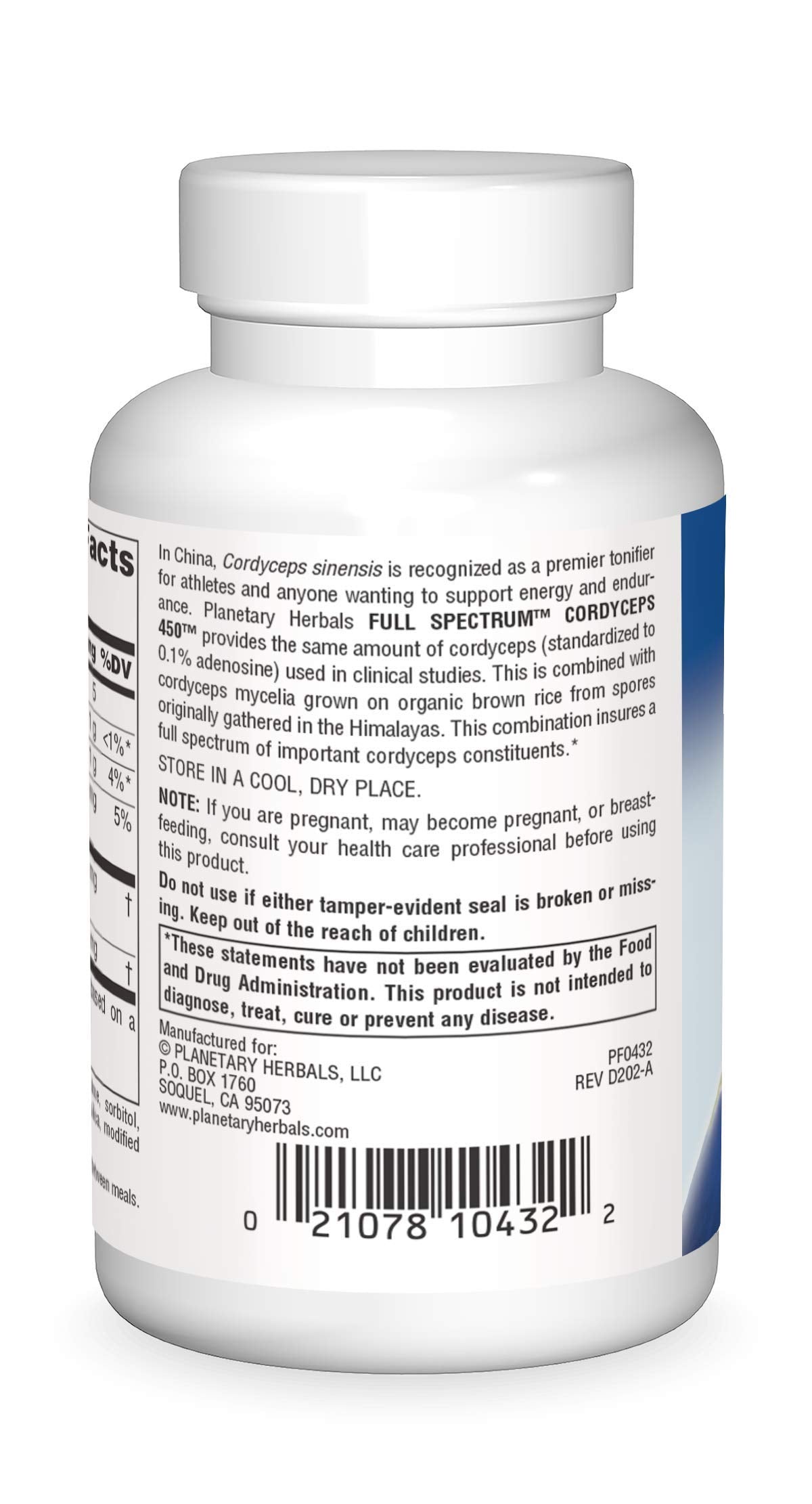 Planetary Herbals Full Spectrum Cordyceps 450 mg, 60 Tablets