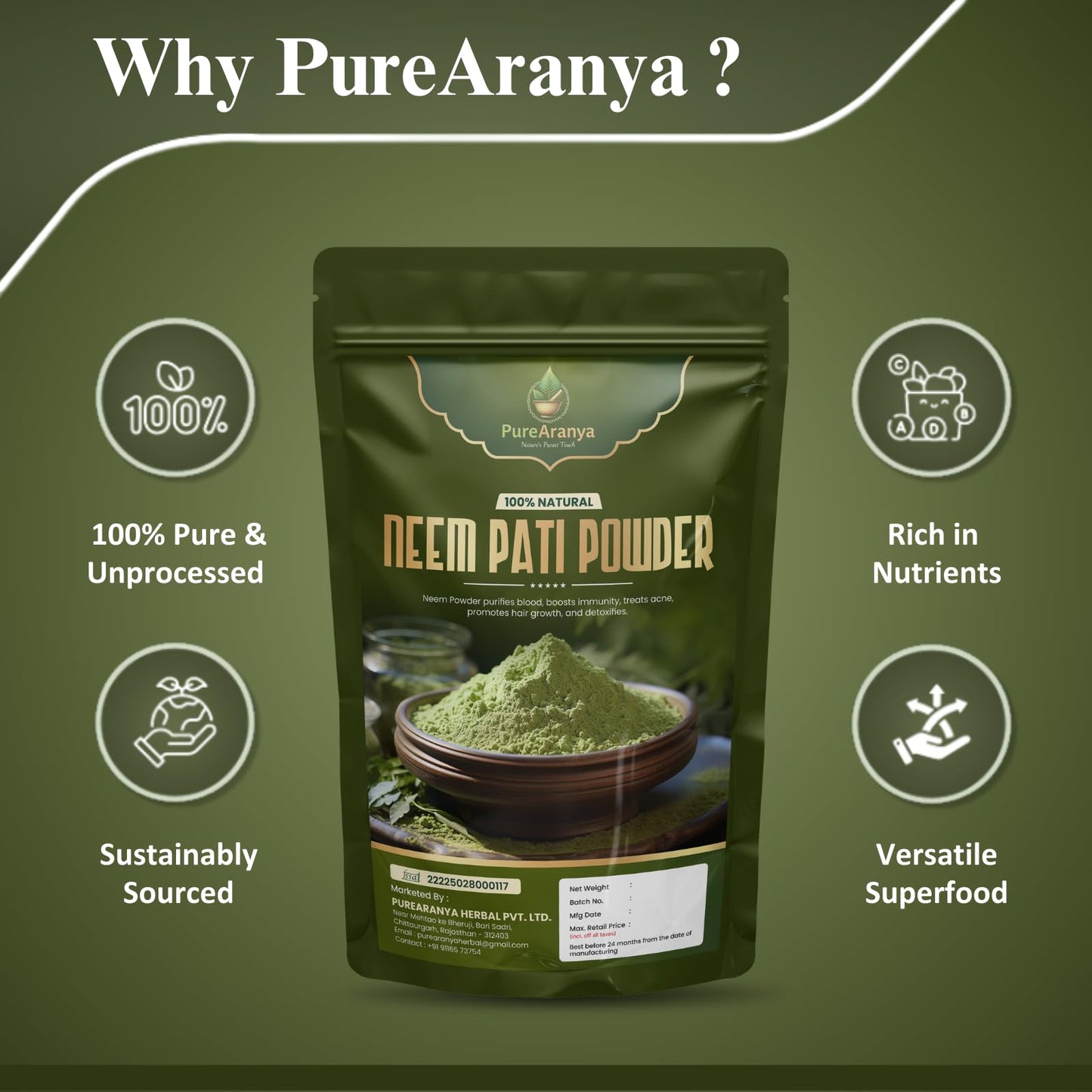 PureAranya Neem Leaf Powder, 4 oz