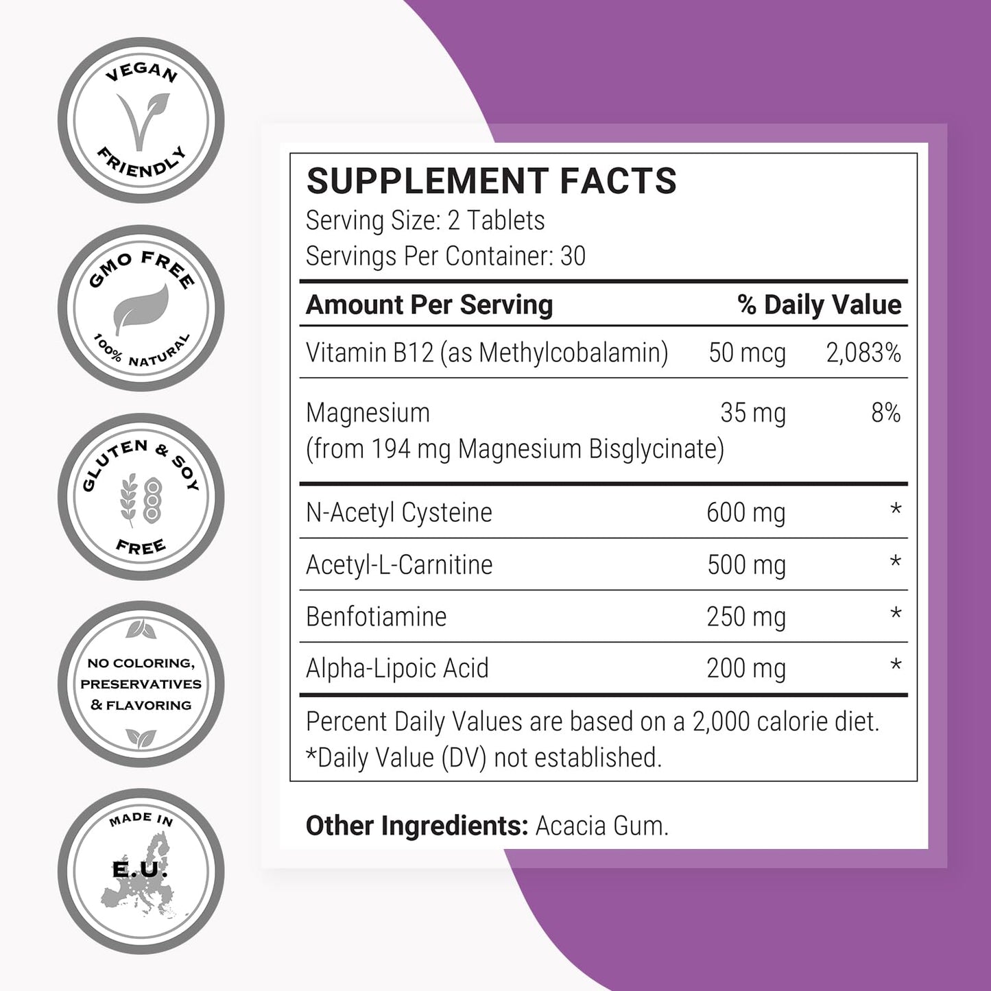Supersmart Nerve Comfort Advanced Formula with Alpha Lipoic Acid ALA, Acetyl-L-Carnitine, Benfotiamine & Magnesium, 60 Tablets