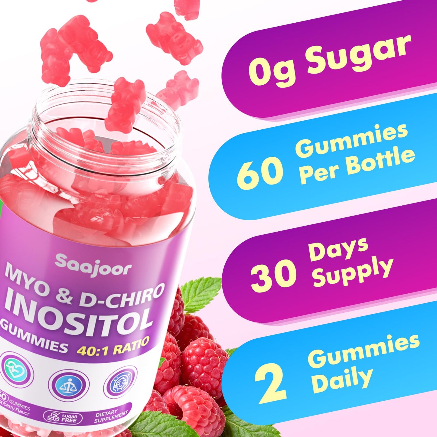 Saajoor Myo-Inositol & D-Chiro-Inositol 120 Gummies