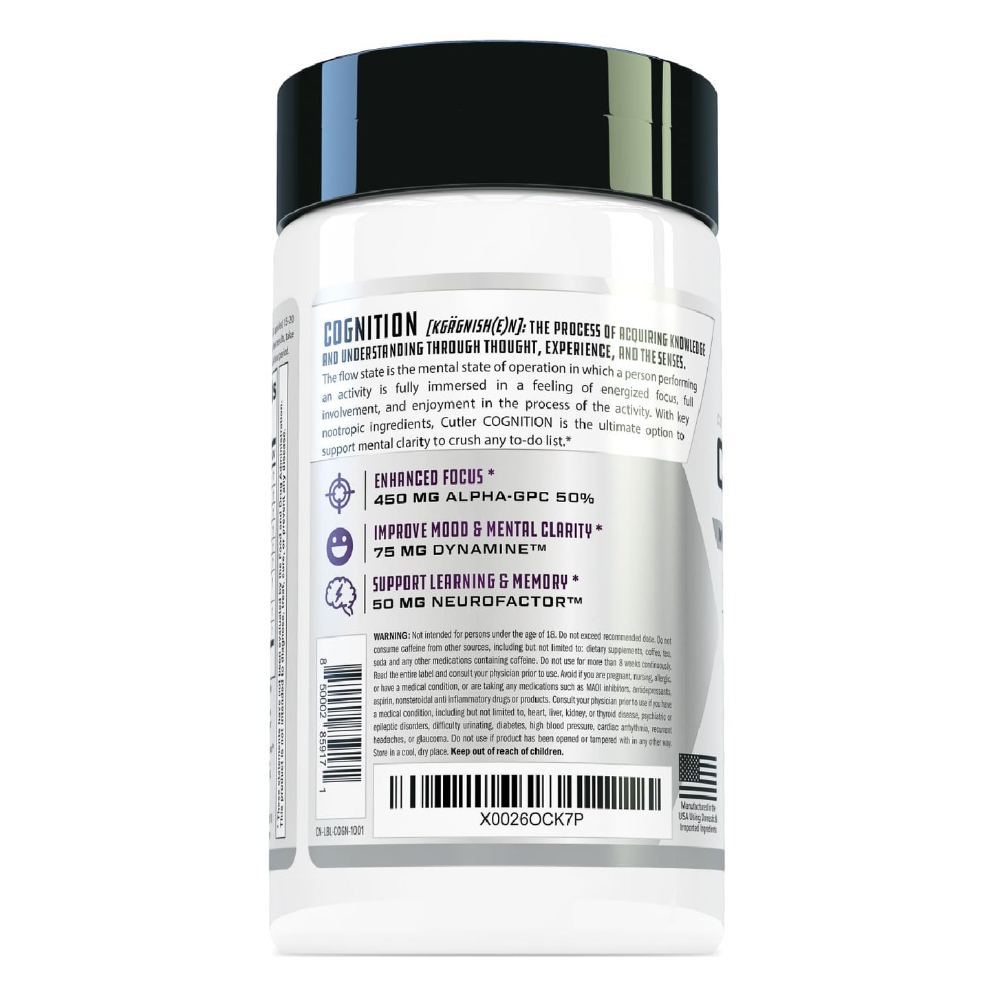 Cutler Nutrition Cognition Nootropic Brain Focus Supplement, 60 Capsules