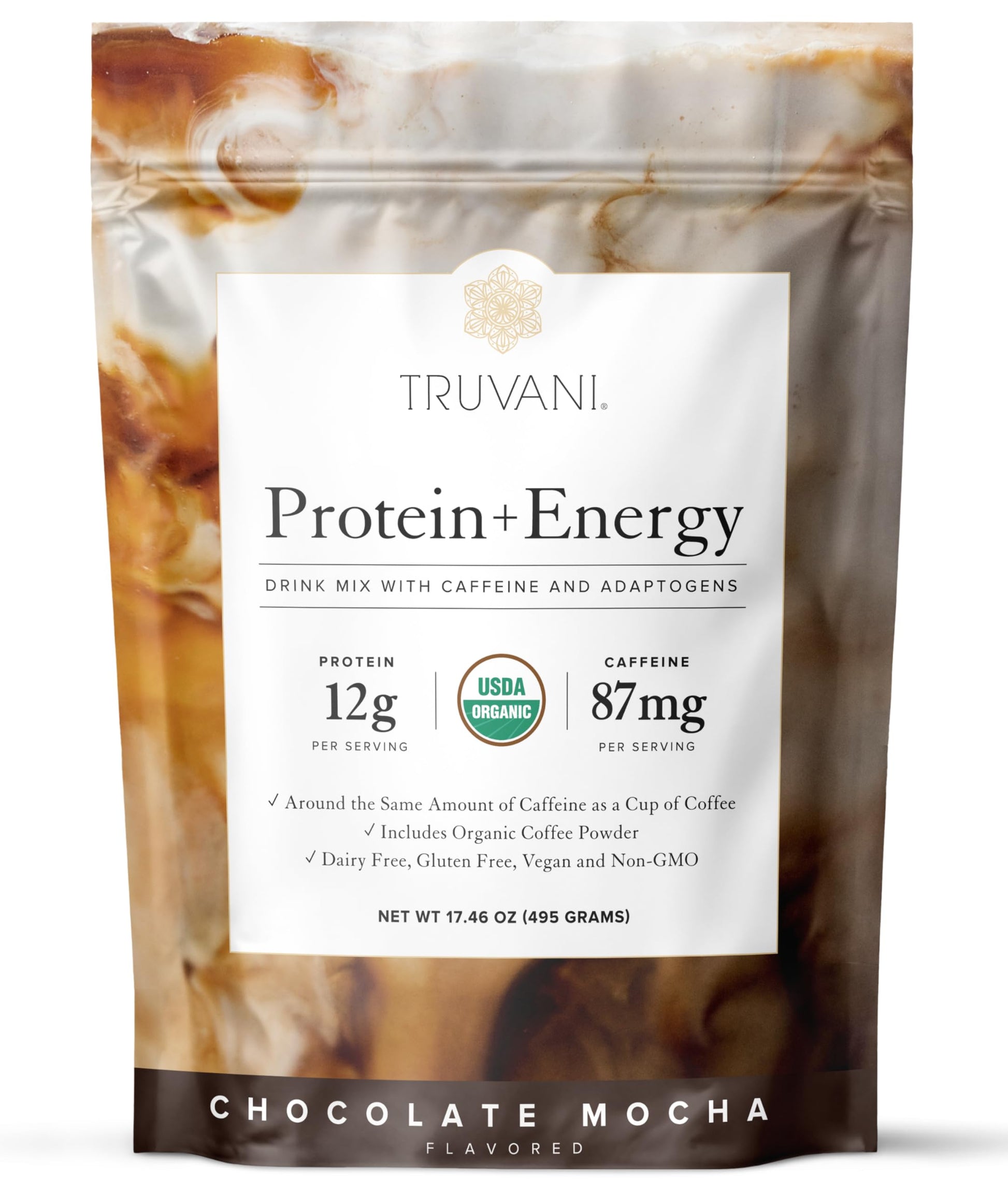 Truvani Protein + Energy Chocolate Mocha Powder, 20 Servings