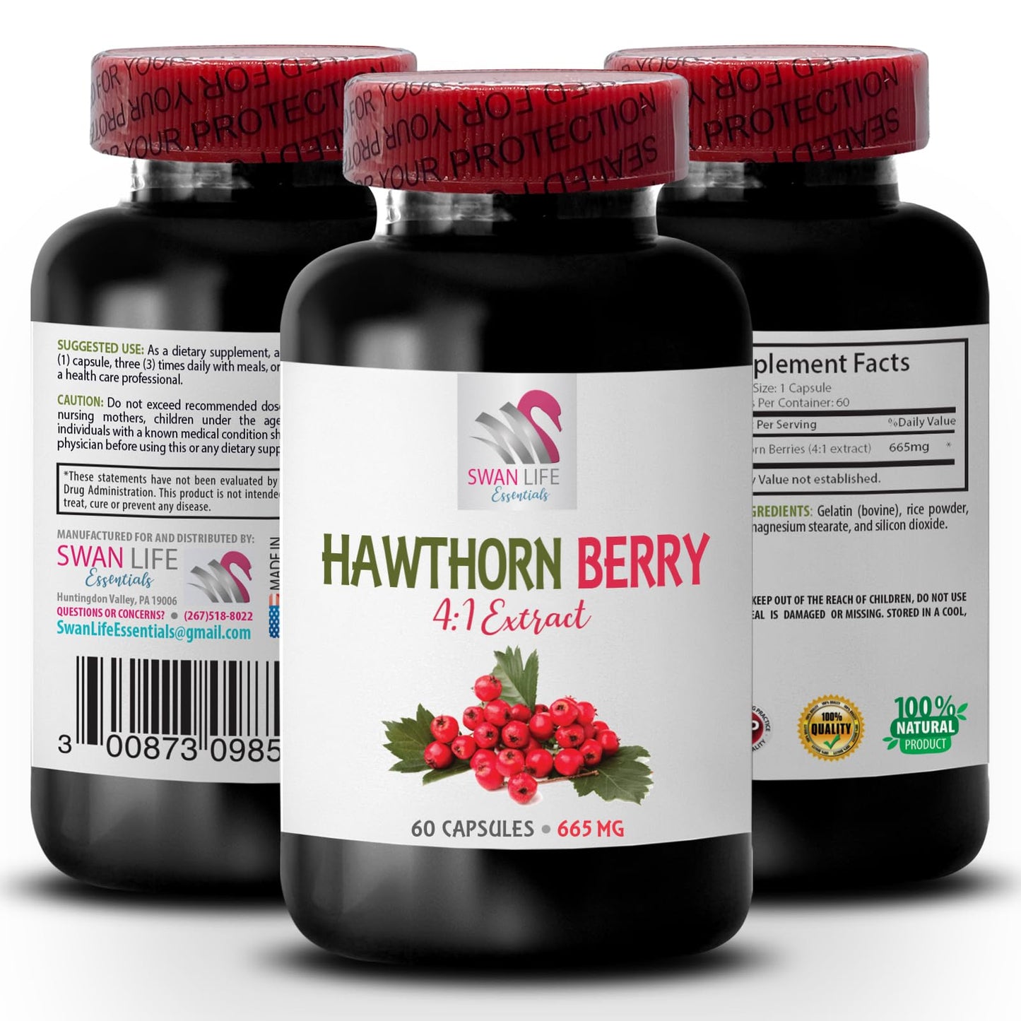 SWAN LIFE ESSENTIALS Hawthorn Berry Extract, 180 Capsules