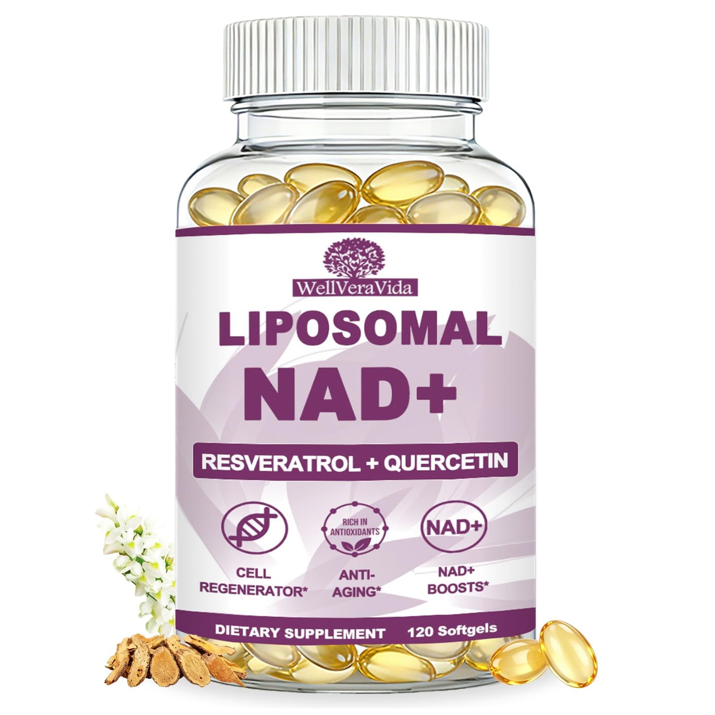 WellVeraVida NAD+ Supplement for Women, Liposomal Nad Plus Resveratrol, NMN Alternative Softgel 120 Count