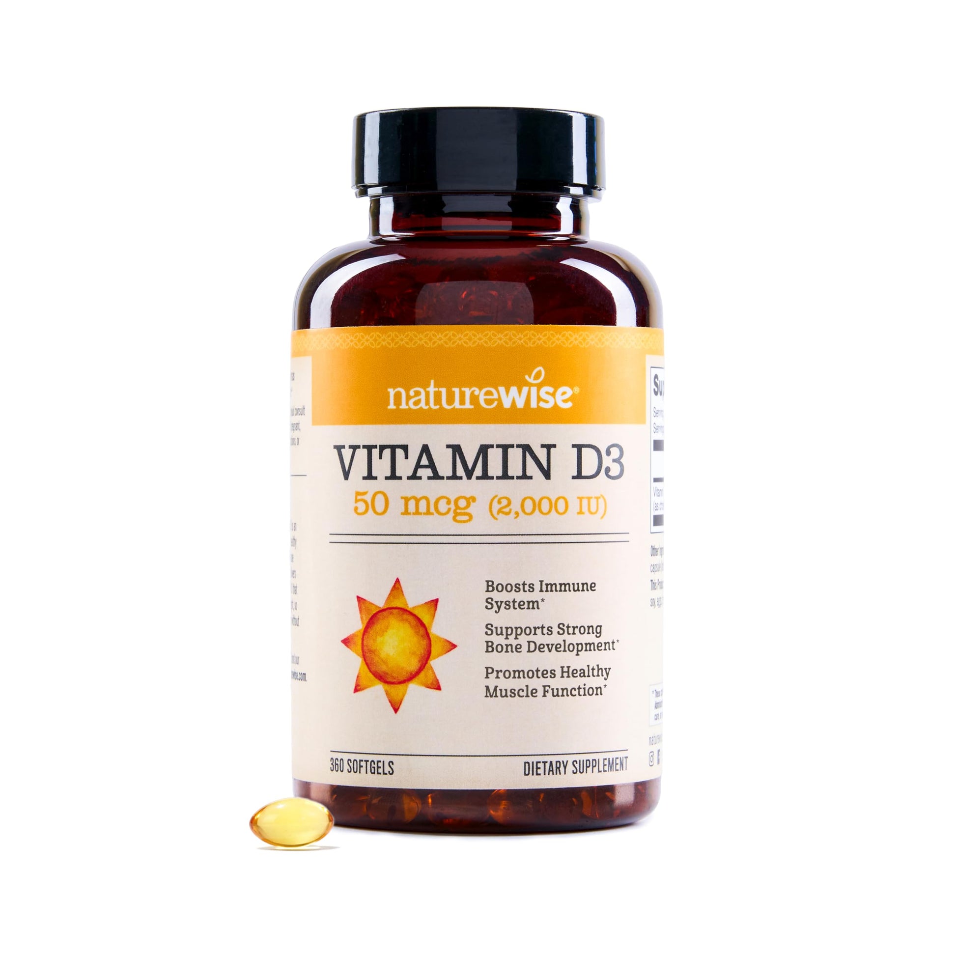 NatureWise Vitamin D3 2000IU Supplement, Immune Support Softgels, 360