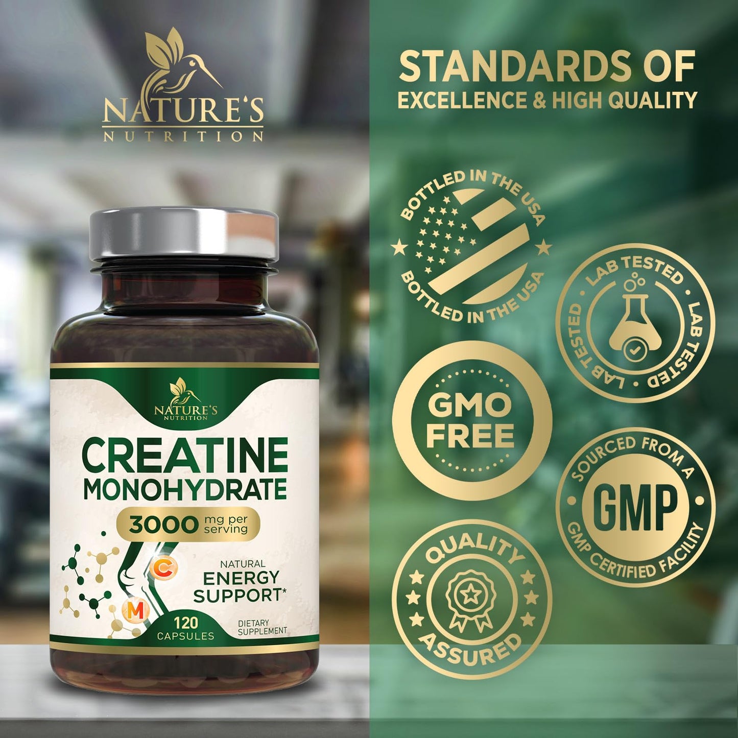Nature's Nutrition Creatine Monohydrate 3000mg Capsules 120 Capsules