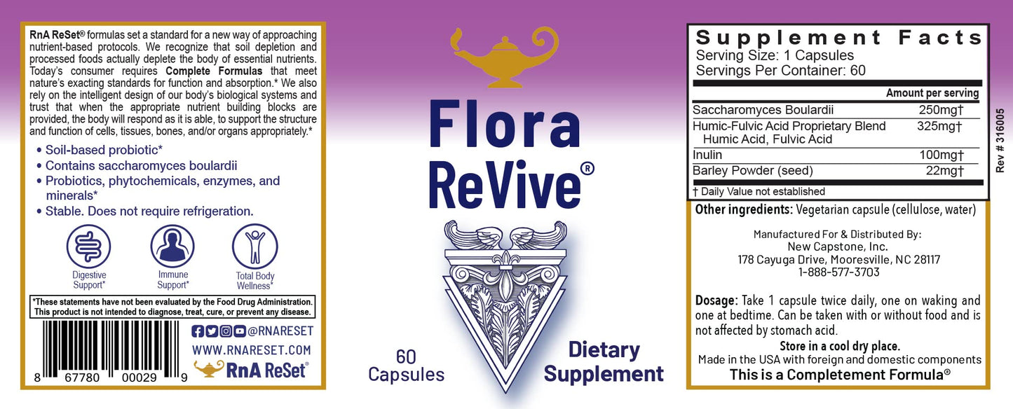 RnA ReSet Flora Revive Soil-Based Daily Probiotic with Prebiotics & Humic-Fulvic Blend, 10 Billion CFU, Capsule, 60 Capsules
