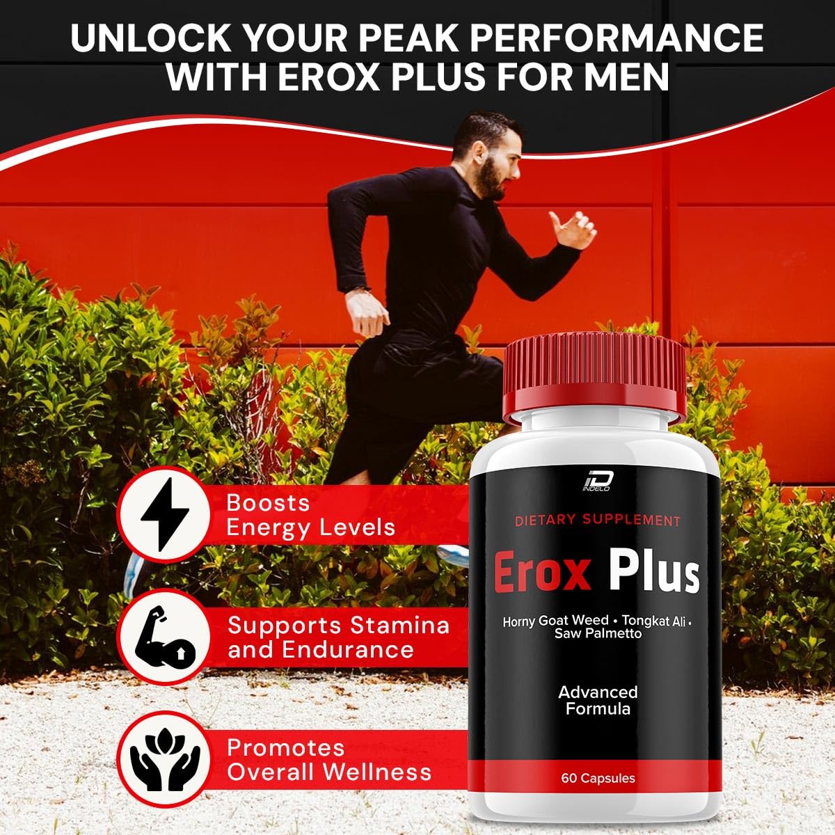 Indelo Erox Plus for Men Capsules, Erox Plus Vitamin Complex Pills, Official Formula Dietary Supplement, 60 Capsules