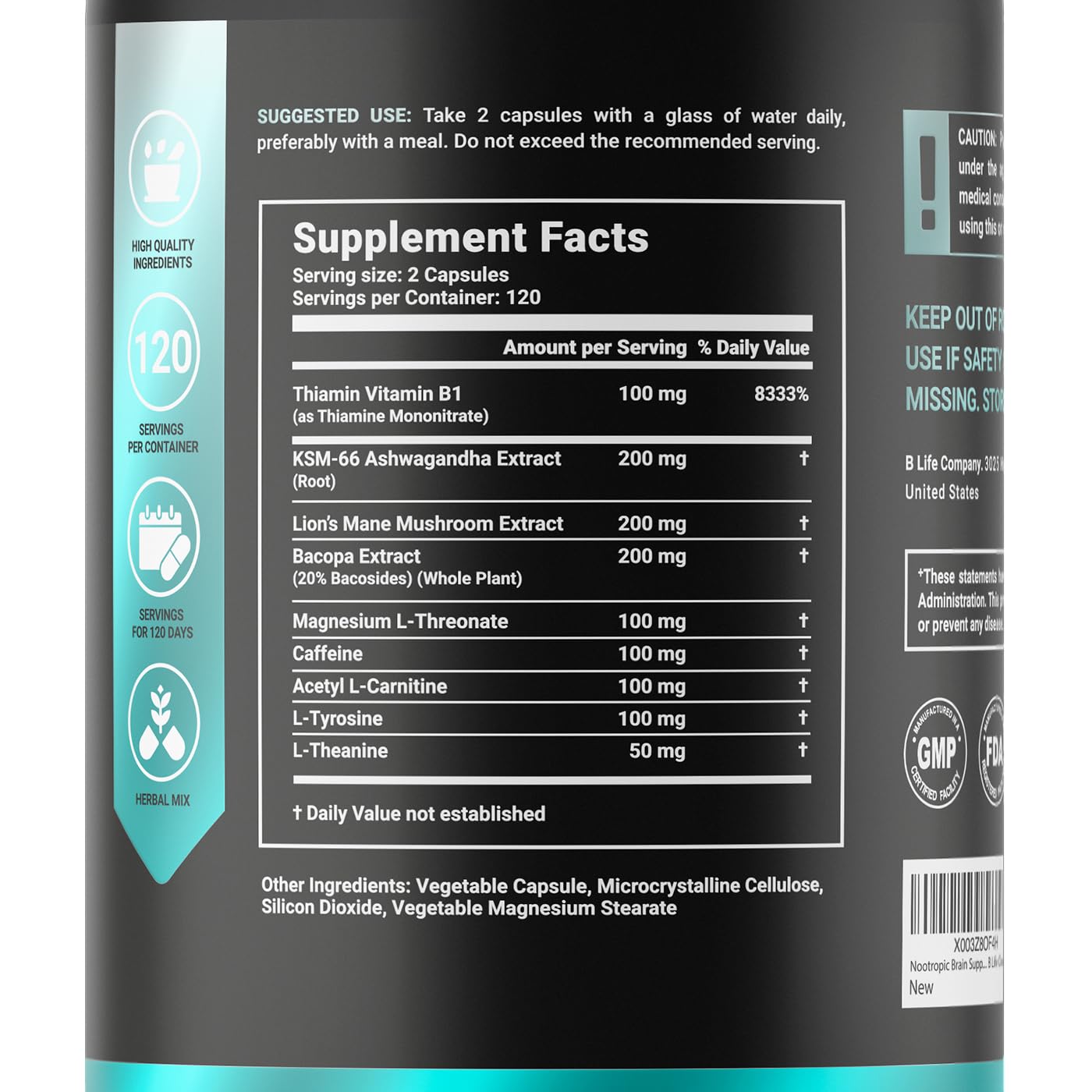 B Life Company Lion’s Mane Mushroom Capsules 240 Capsules