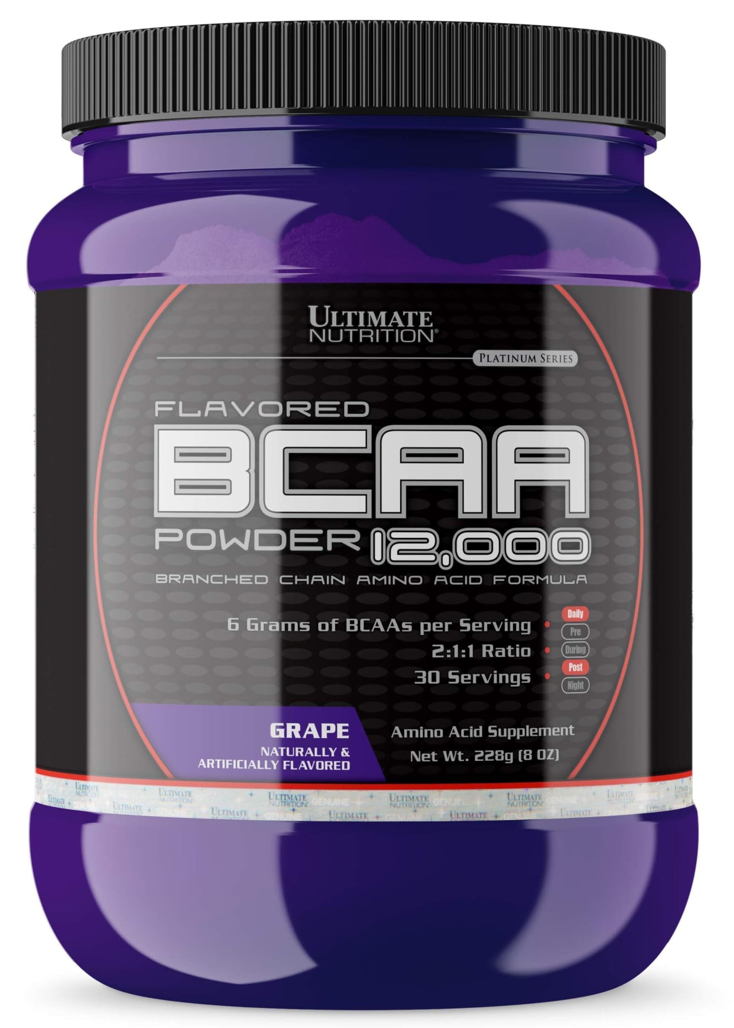 Ultimate Nutrition Flavored BCAA Powder - Caffeine Free with 3g Leucine 1.5g Valine 1.5g Isoleucine - Post Workout Amino Acid Supplement, Grape, 8 Ounce