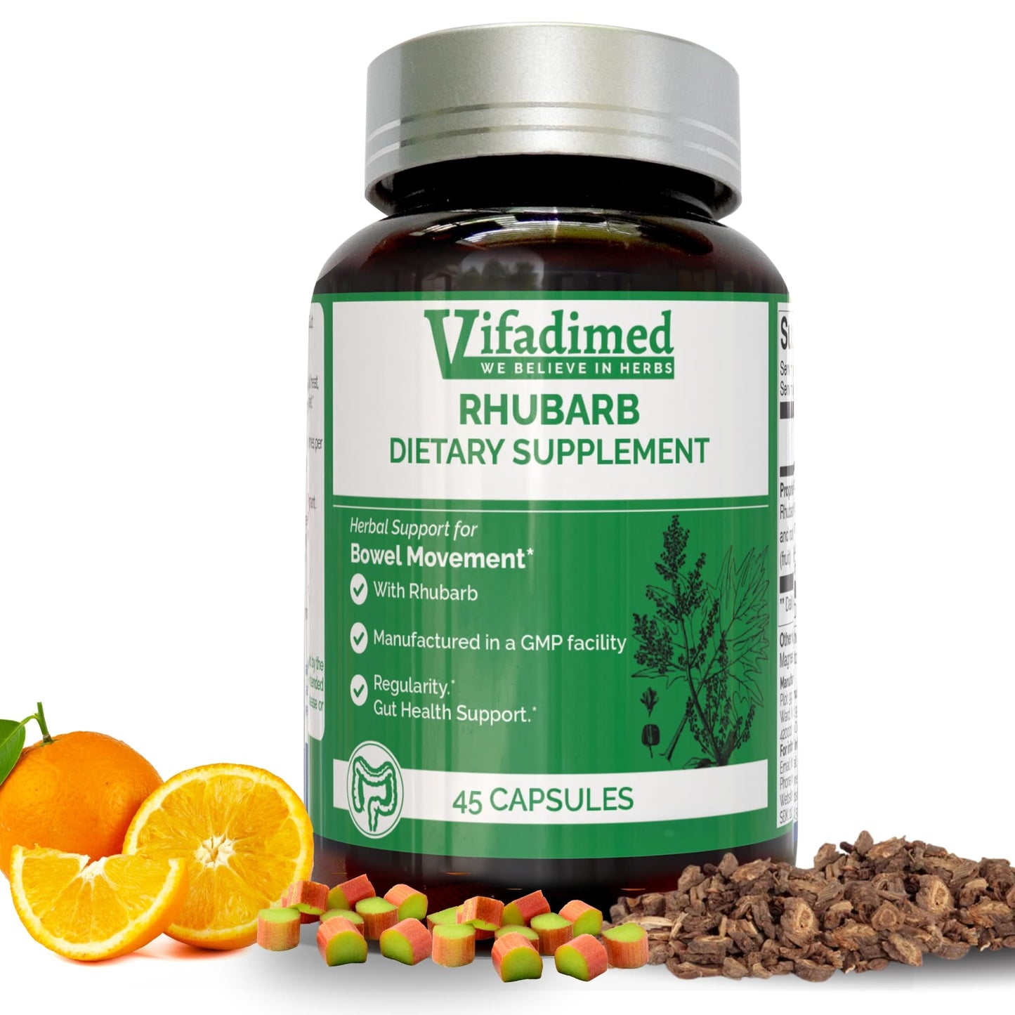 VIFADIMED Rhubarb Prokinetics Gut Motility Activator for Regularity, 45 Capsules