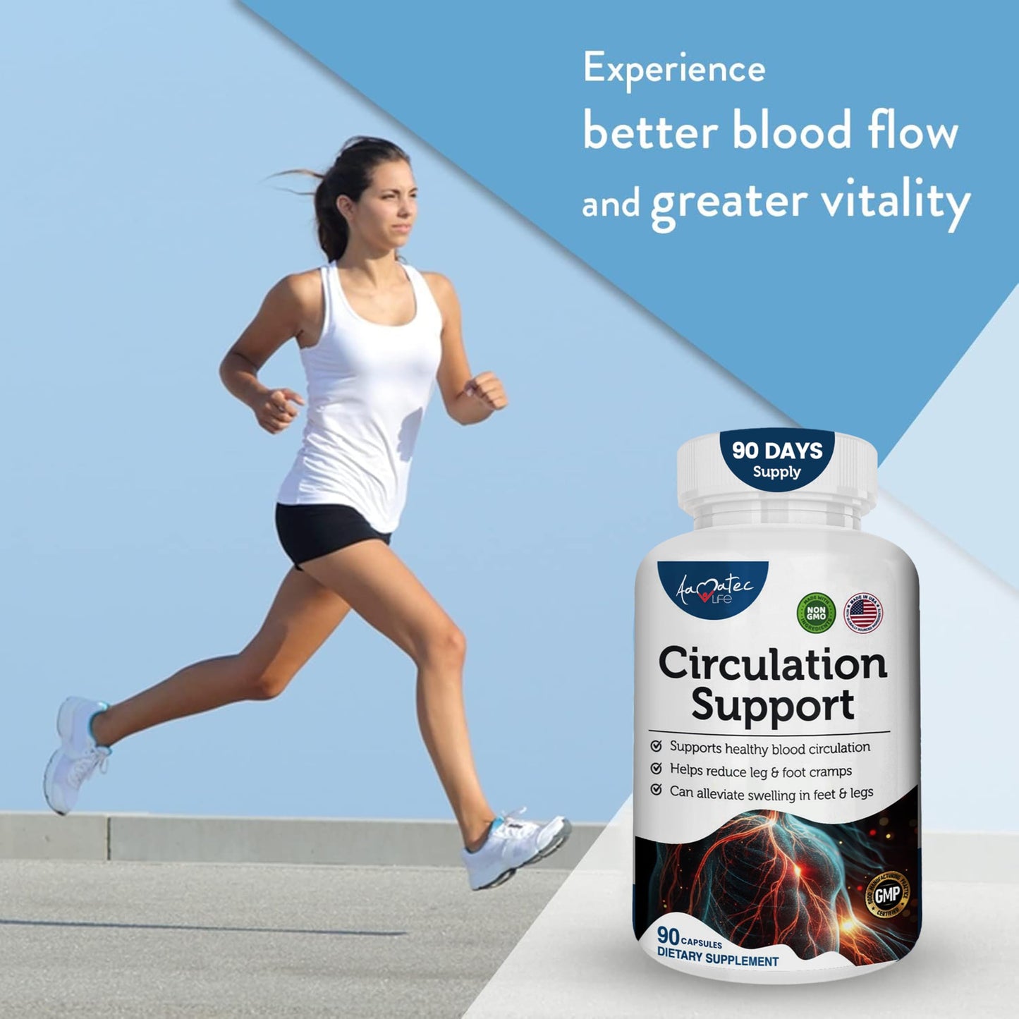 AAMATEC LIFE Blood Circulation Support Supplement for Arteries & Veins Health Capsules, 90 Count