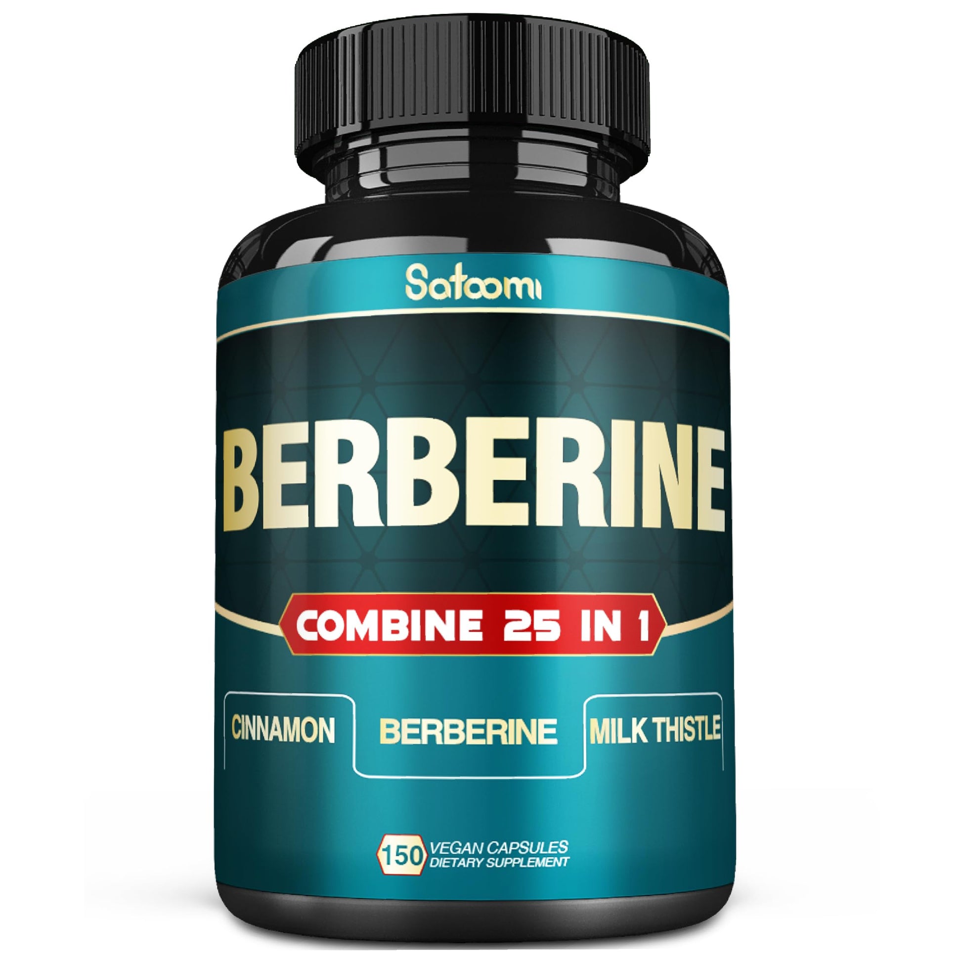 Satoomi 25in1 Berberine Supplement - Berberine HCl - Ceylon Cinnamon - Milk Thistle and More Capsule, 150 Count