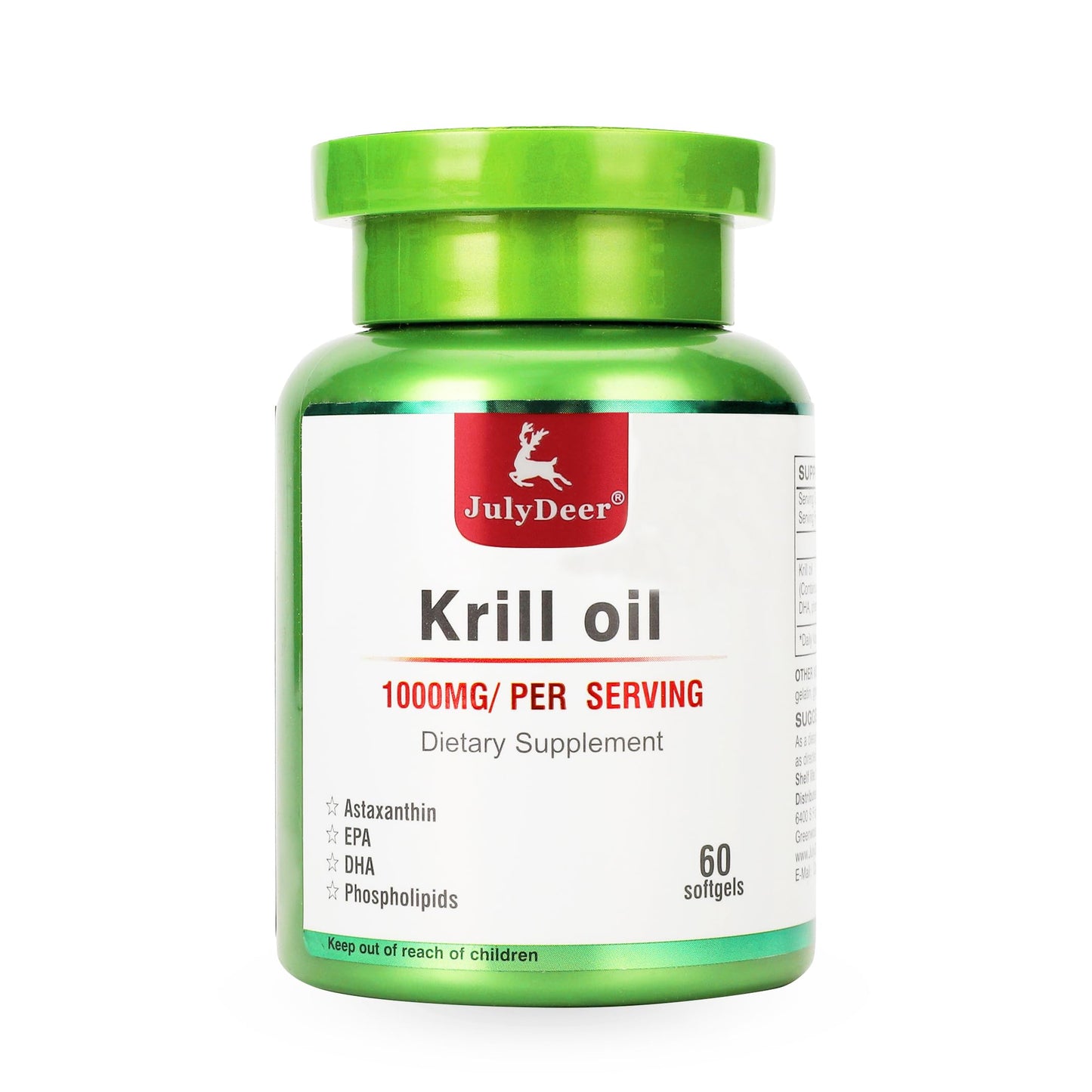 JulyDeer Antarctic Krill Oil 1000 mg with Omega-3s EPA, DHA, Astaxanthin and Phospholipids Softgels 60