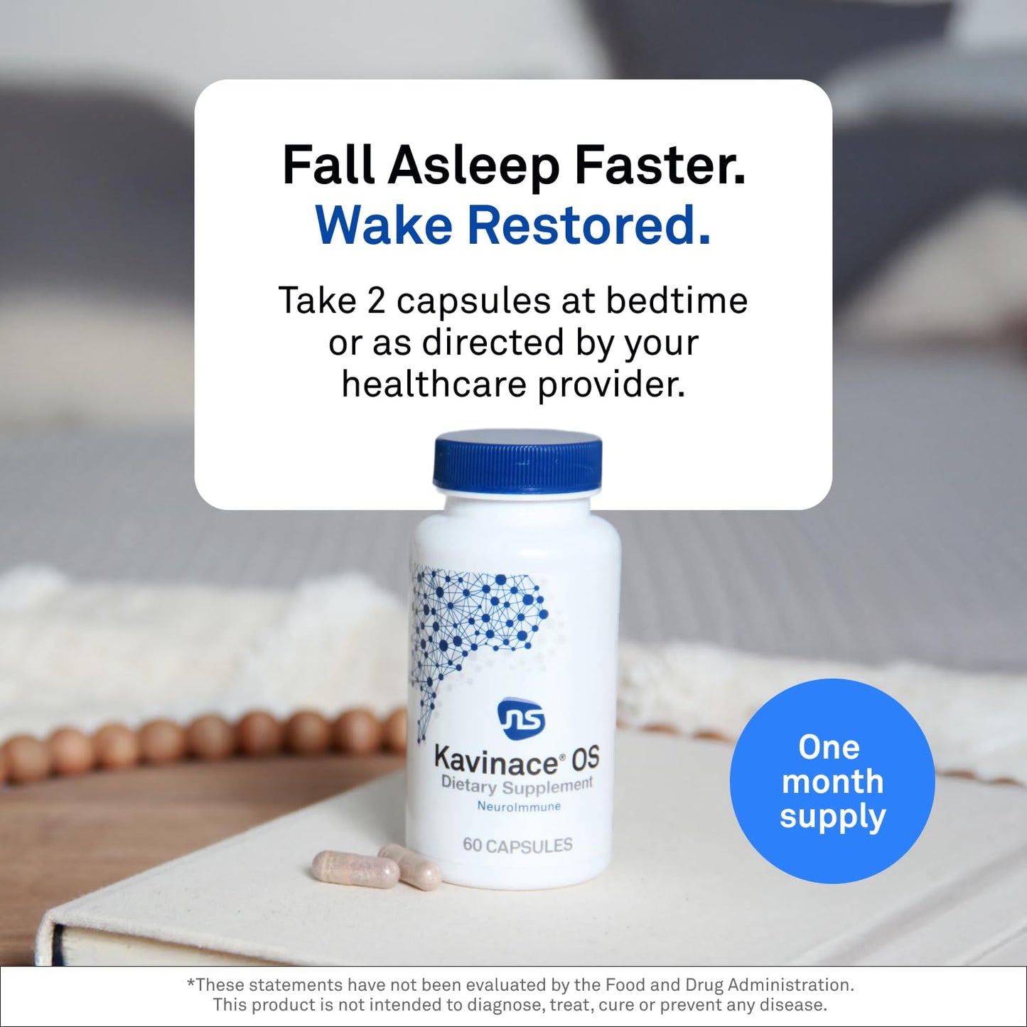 NeuroScience Kavinace OS Sleep Aid Formula with Melatonin 5mg + L-Theanine, Nighttime Cellular Health Blend for Sleep Efficiency and Immune Support, 60 Capsules