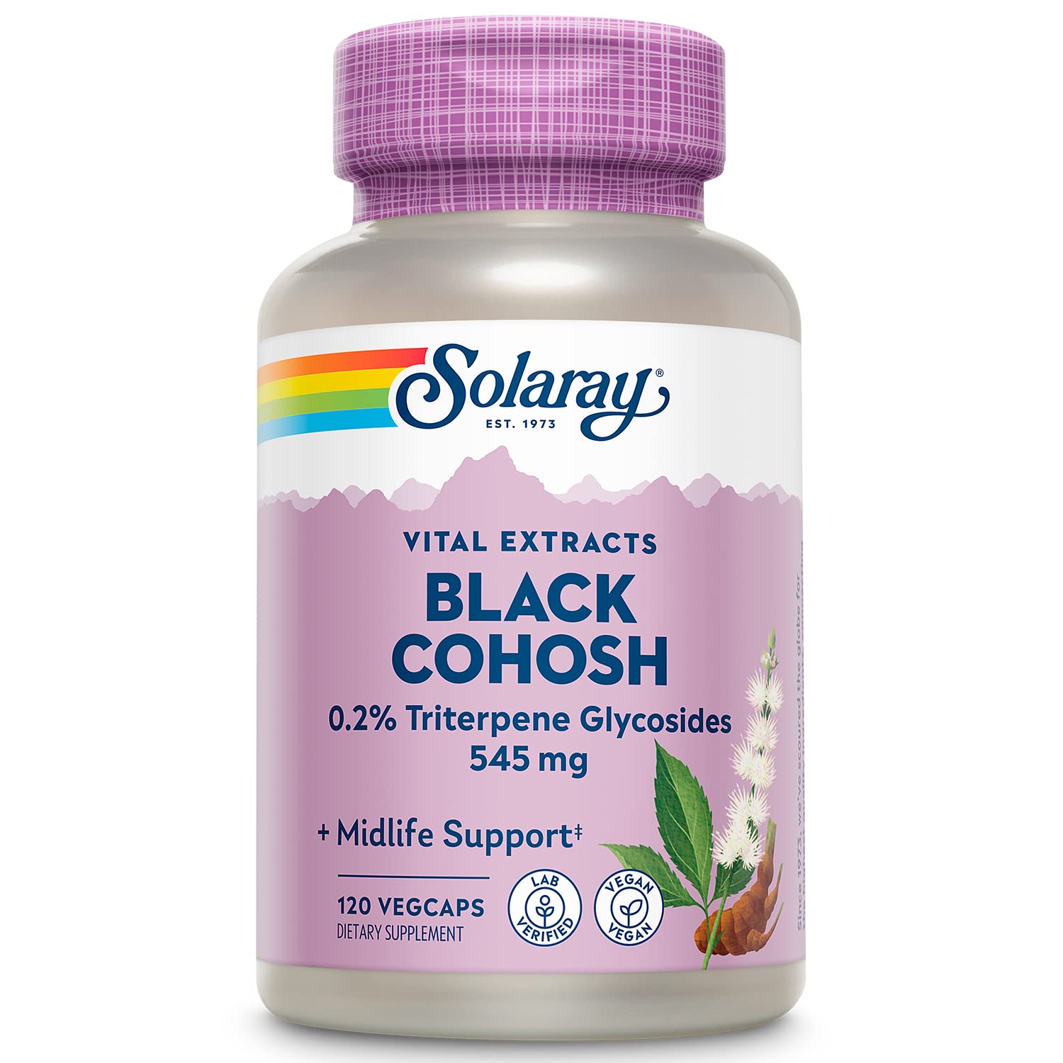 SOLARAY Black Cohosh Root Supplement for Women - Menopause Support 120 Veg Caps
