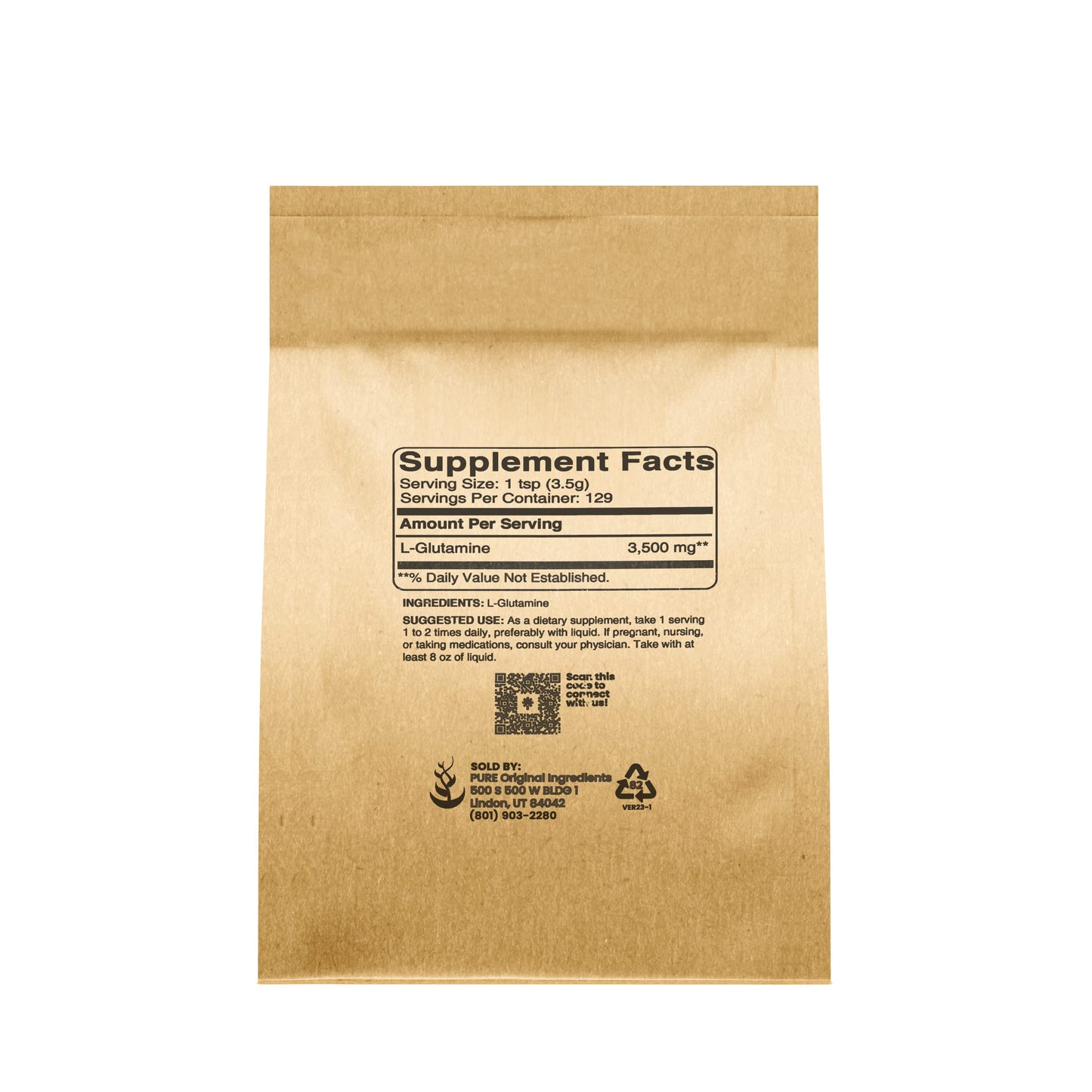 PURE ORIGINAL INGREDIENTS L-Glutamine Alpha-Amino Acid Supplement Powder, 16 oz
