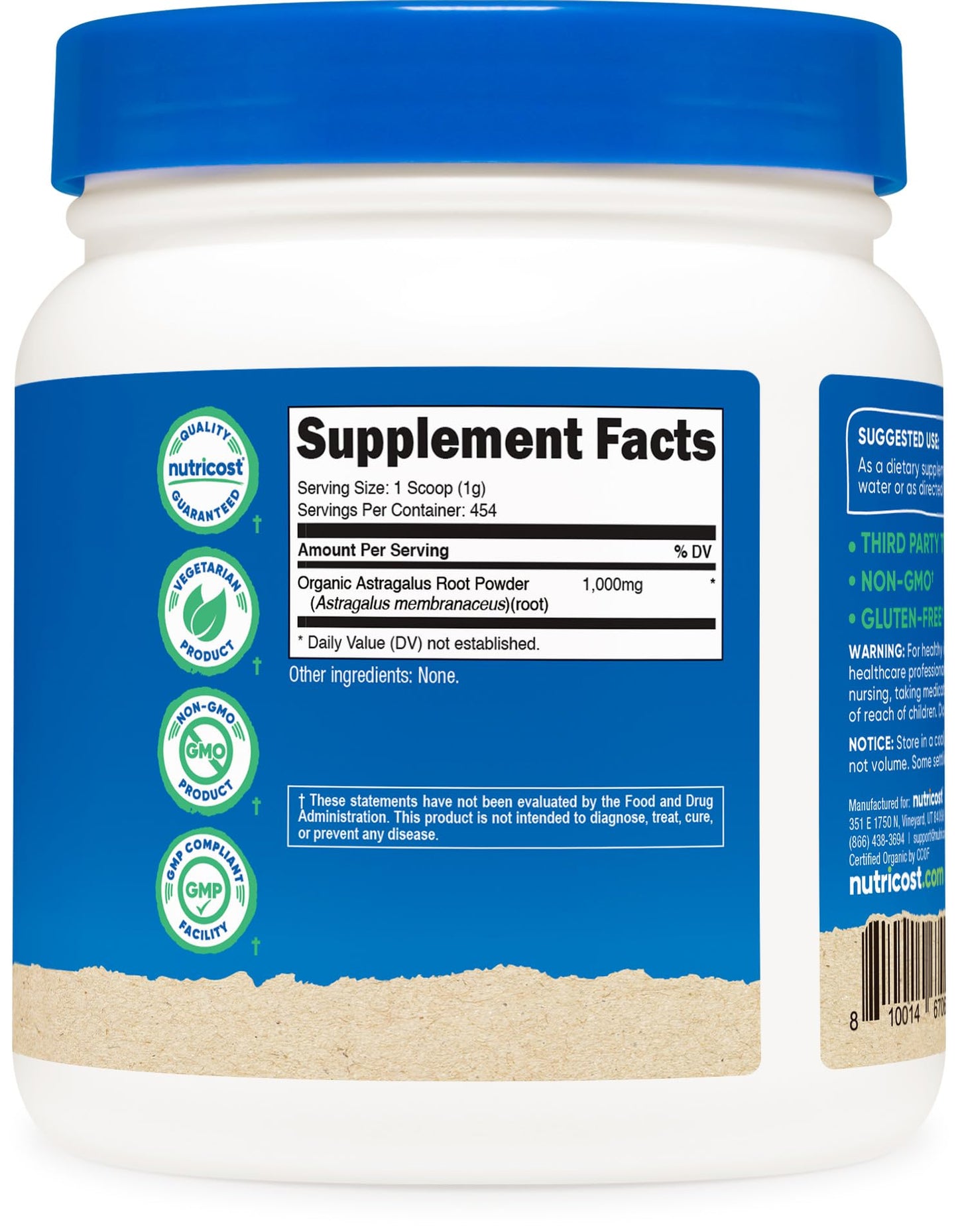 Nutricost Organic Astragalus Root Powder 16.2 Ounce