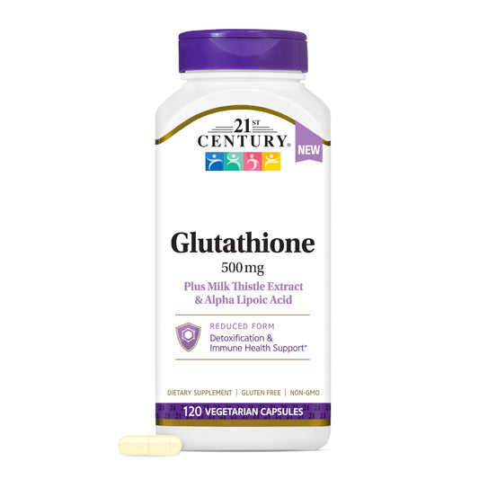 21st Century Glutathione 500mg Reduced – Antioxidant & Liver Support with Milk Thistle, Alpha Lipoic Acid, 120 Capsules