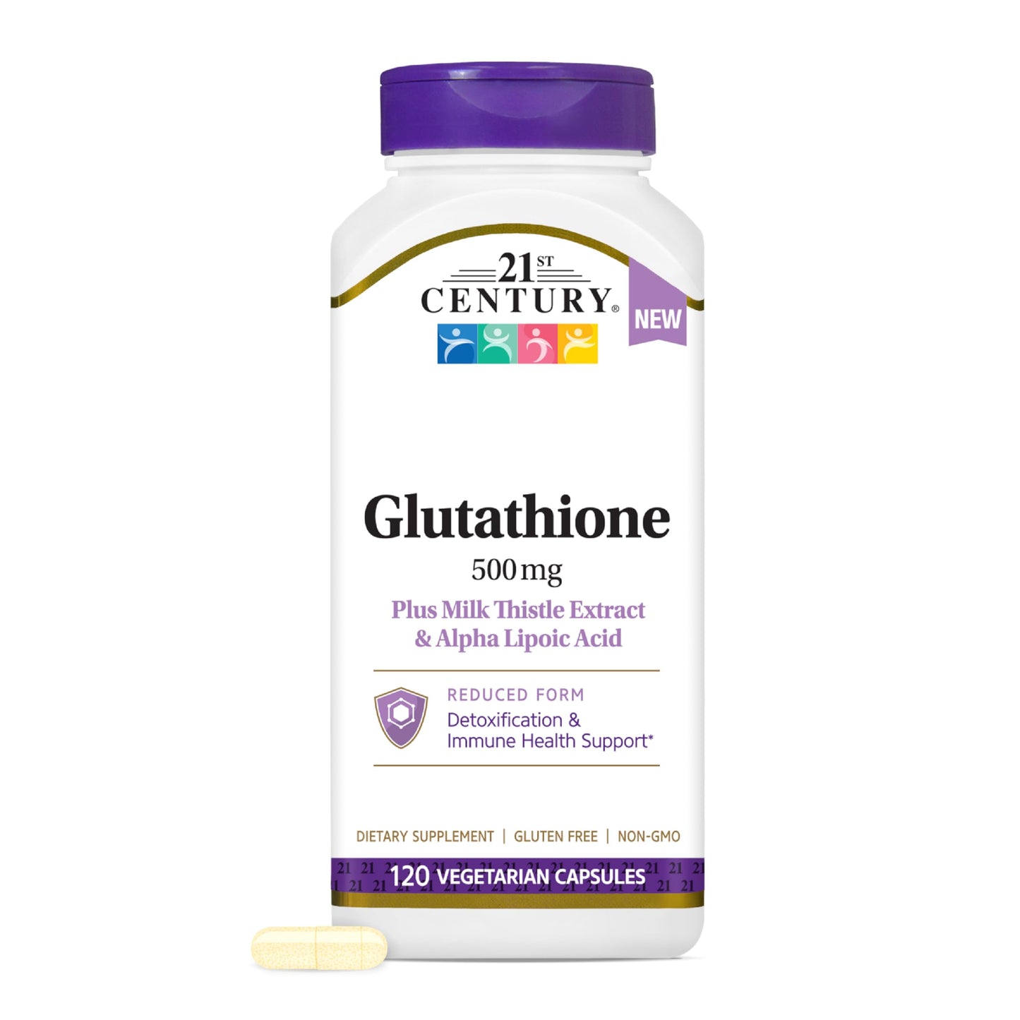 21st Century Glutathione 500mg Reduced – Antioxidant & Liver Support with Milk Thistle, Alpha Lipoic Acid Capsules, 120 Count