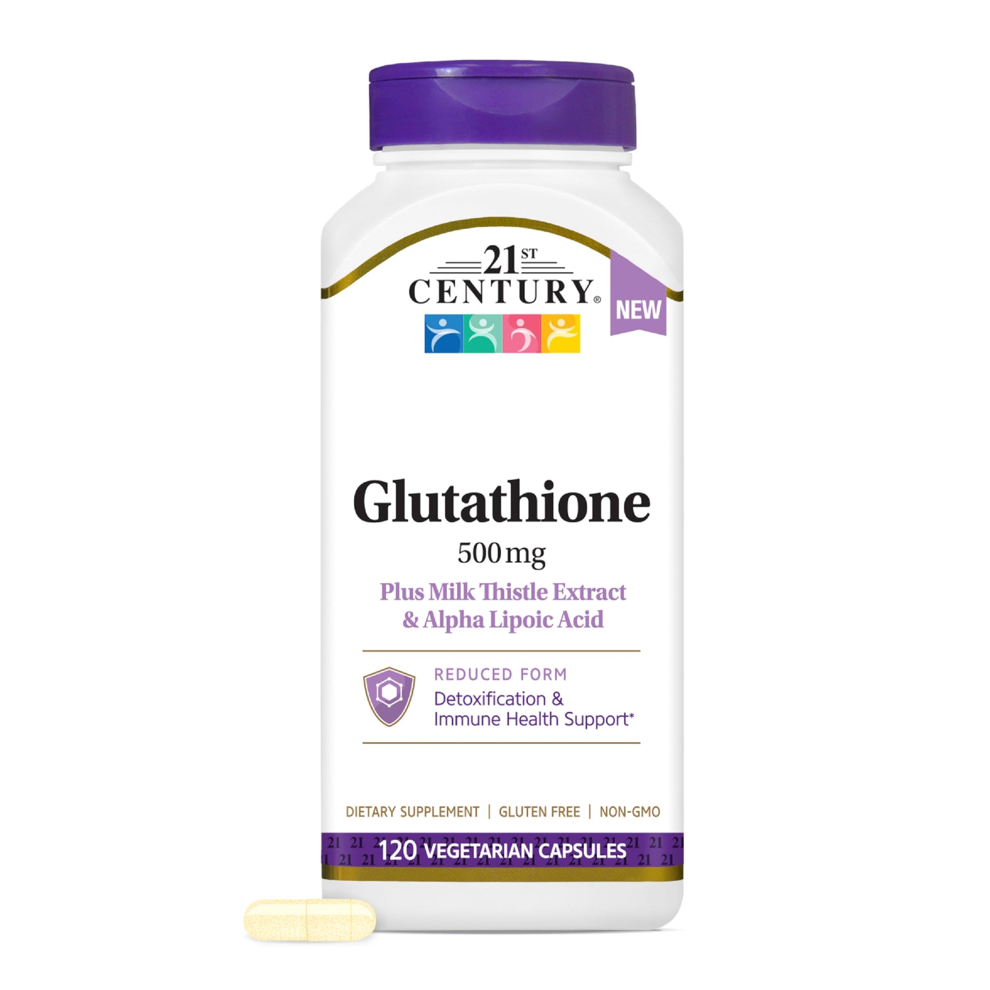 21st Century Glutathione 500mg Reduced – Antioxidant & Liver Support with Milk Thistle, Alpha Lipoic Acid Capsules, 120 Count