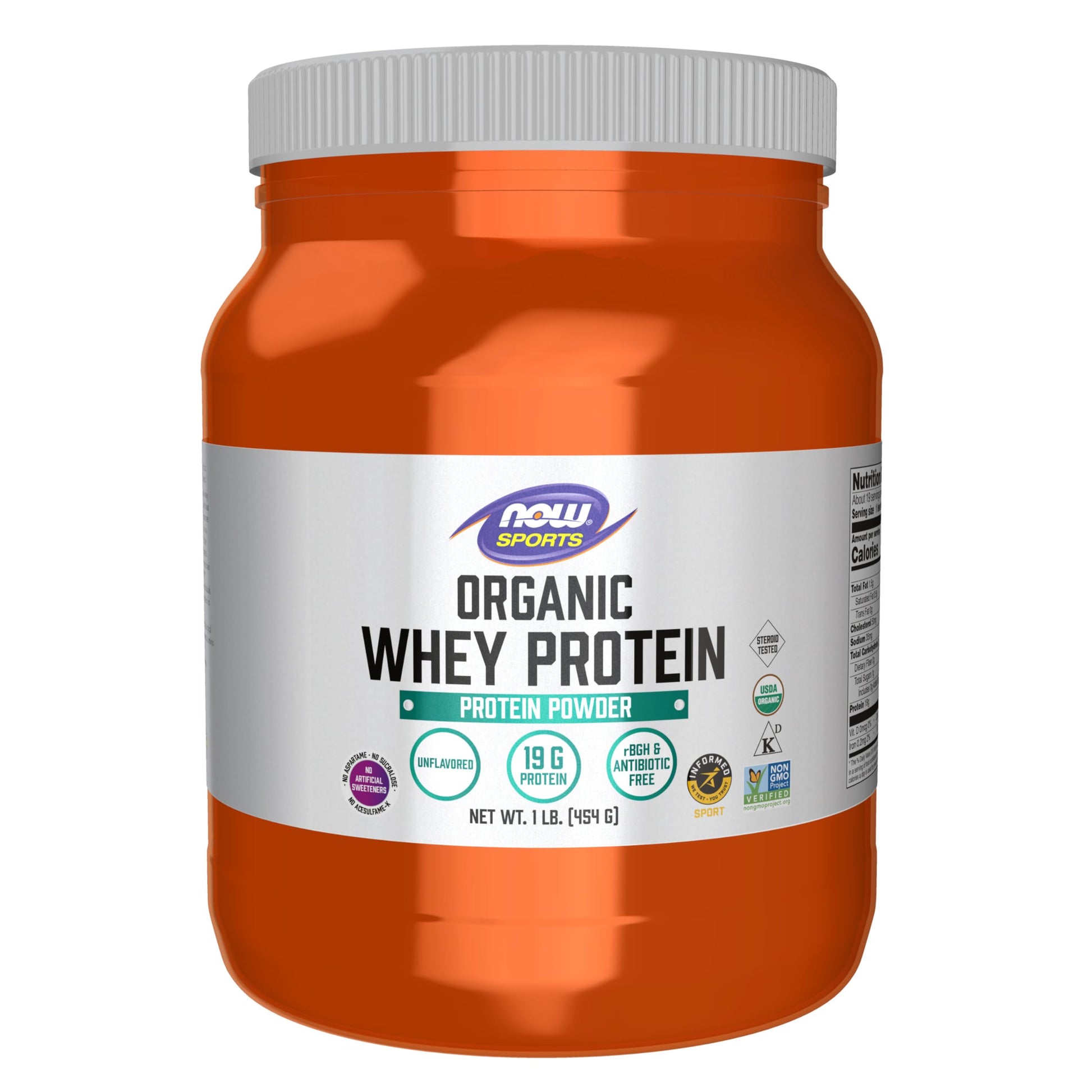 NOW Foods Whey Protein Powder, Certified Organic, Unflavored, 19 g Protein per Serving, 16 Servings