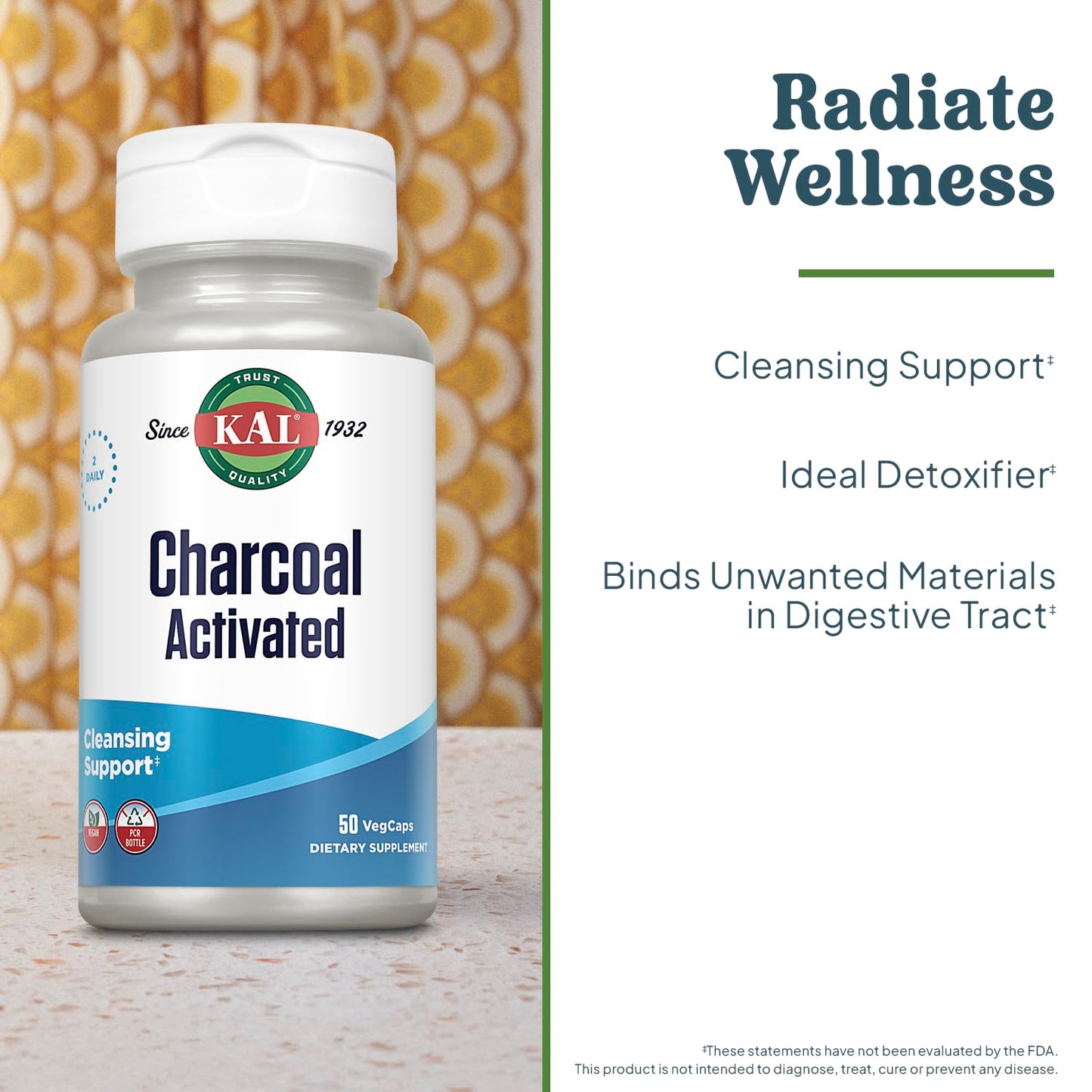 KAL Activated Charcoal Capsules 50 Count