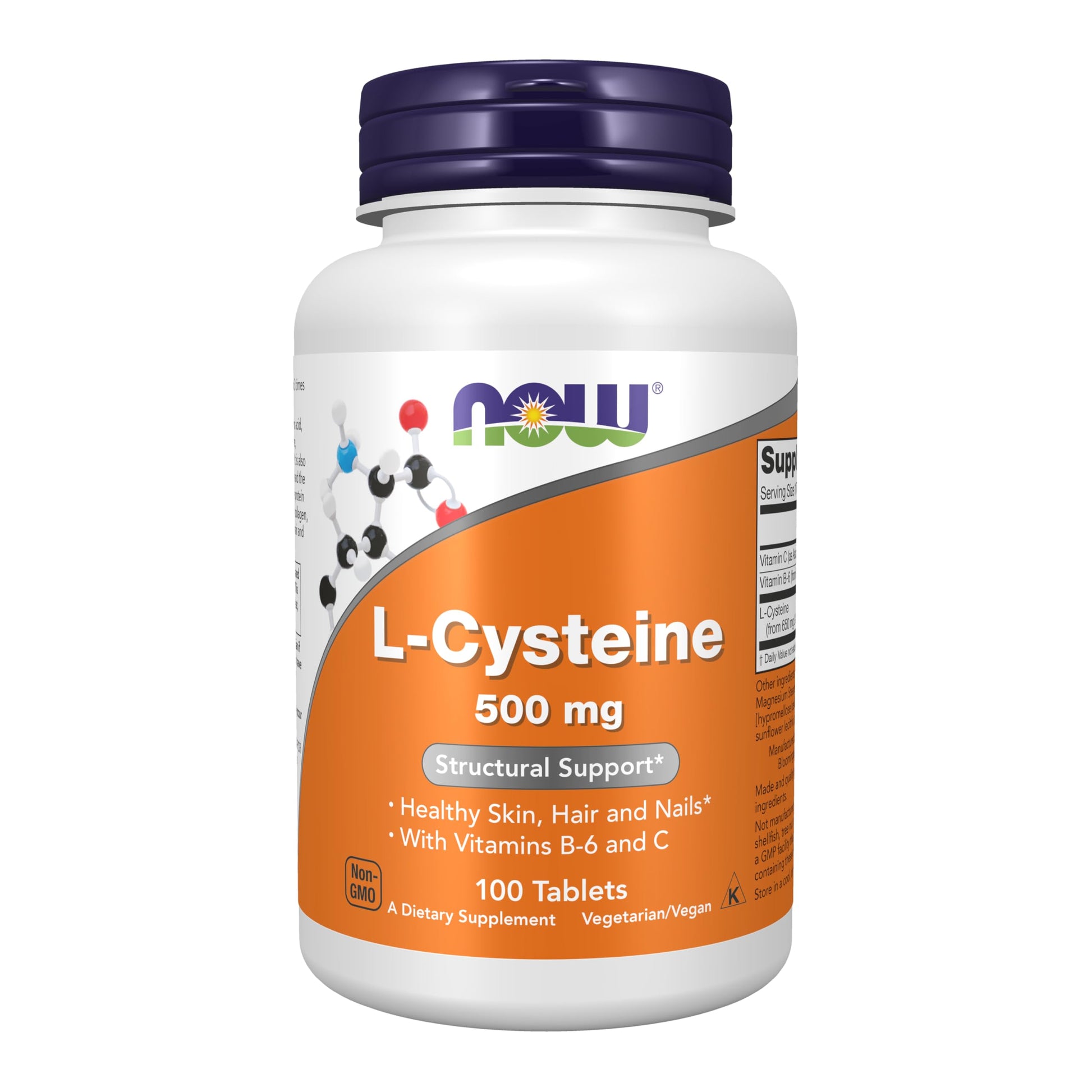 NOW Foods L-Cysteine 500 mg with Vitamins B-6 and C Structural Support Tablet, 100 Tablets
