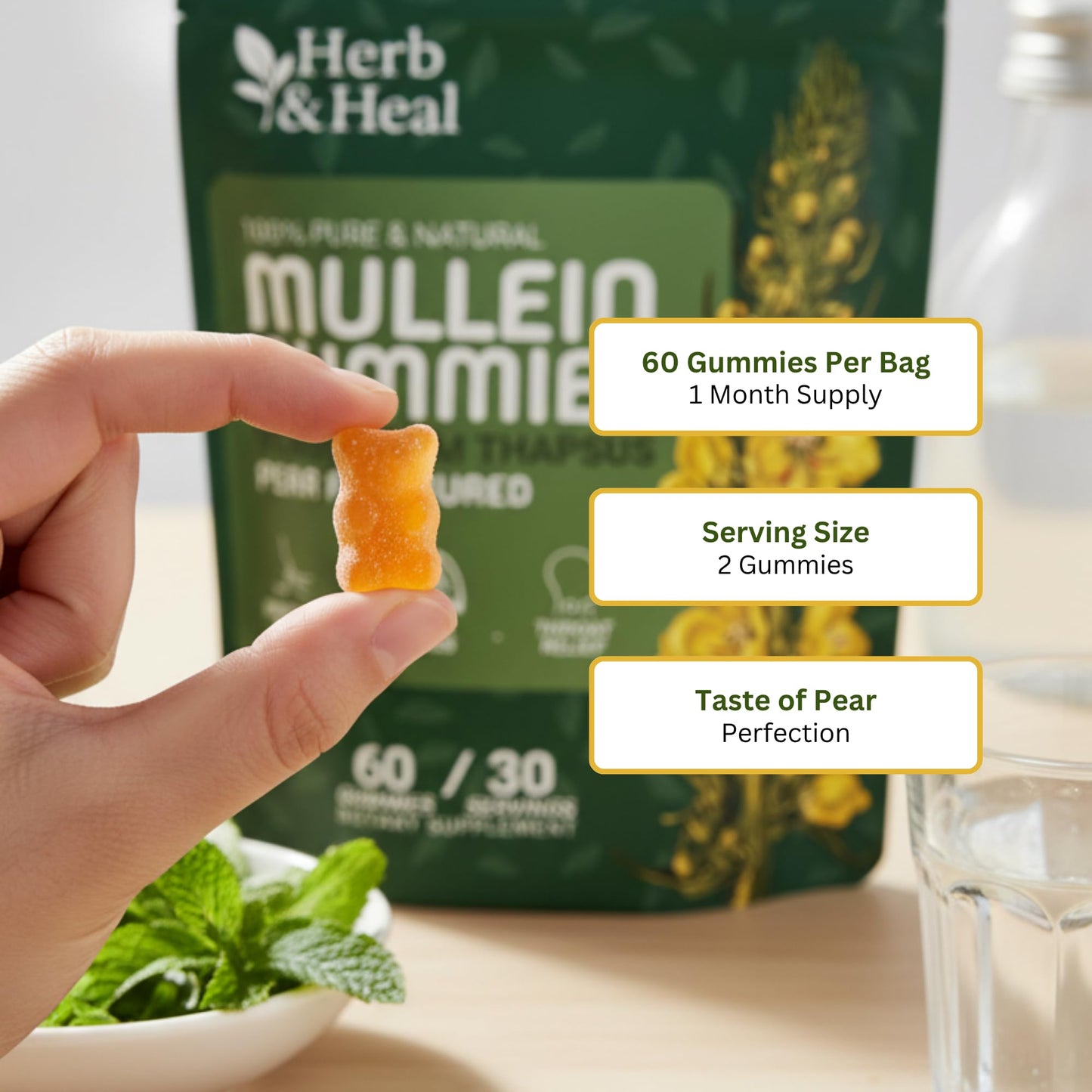 Herb & Heal Mullein Gummies for Lungs Cleanse & Detox, 60 Gummies