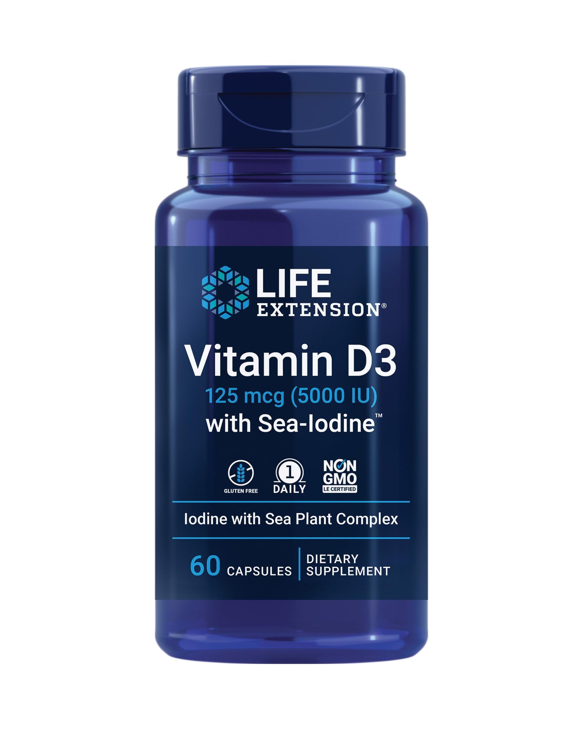 Life Extension Vitamin D3 with Sea-Iodine 125 mcg (5000 IU) – 60 Capsules