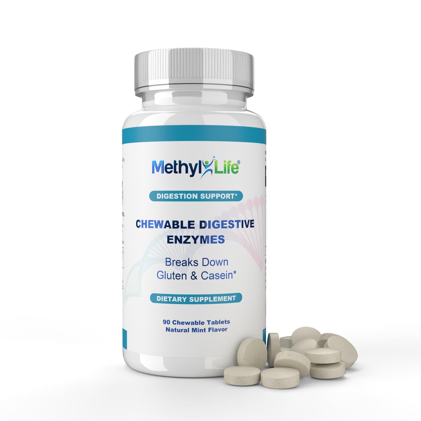 Methyl-Life Chewable Digestive Enzymes – Broad-Spectrum Plant-Based Enzyme Blend, Tablets, 90 Count