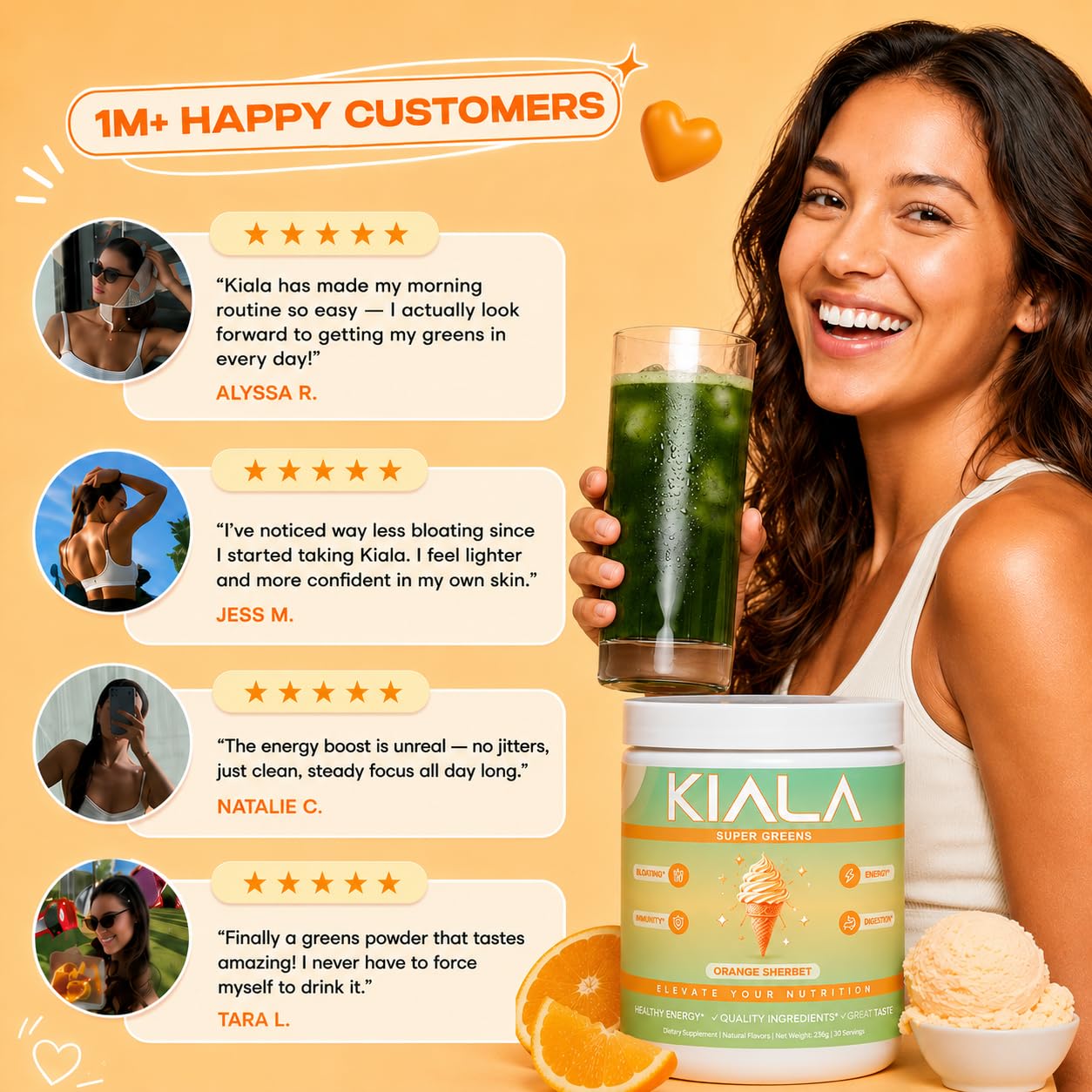 Kiala Nutrition Super Greens Organic Greens Powder with Spirulina & Chlorella, 8.6 oz