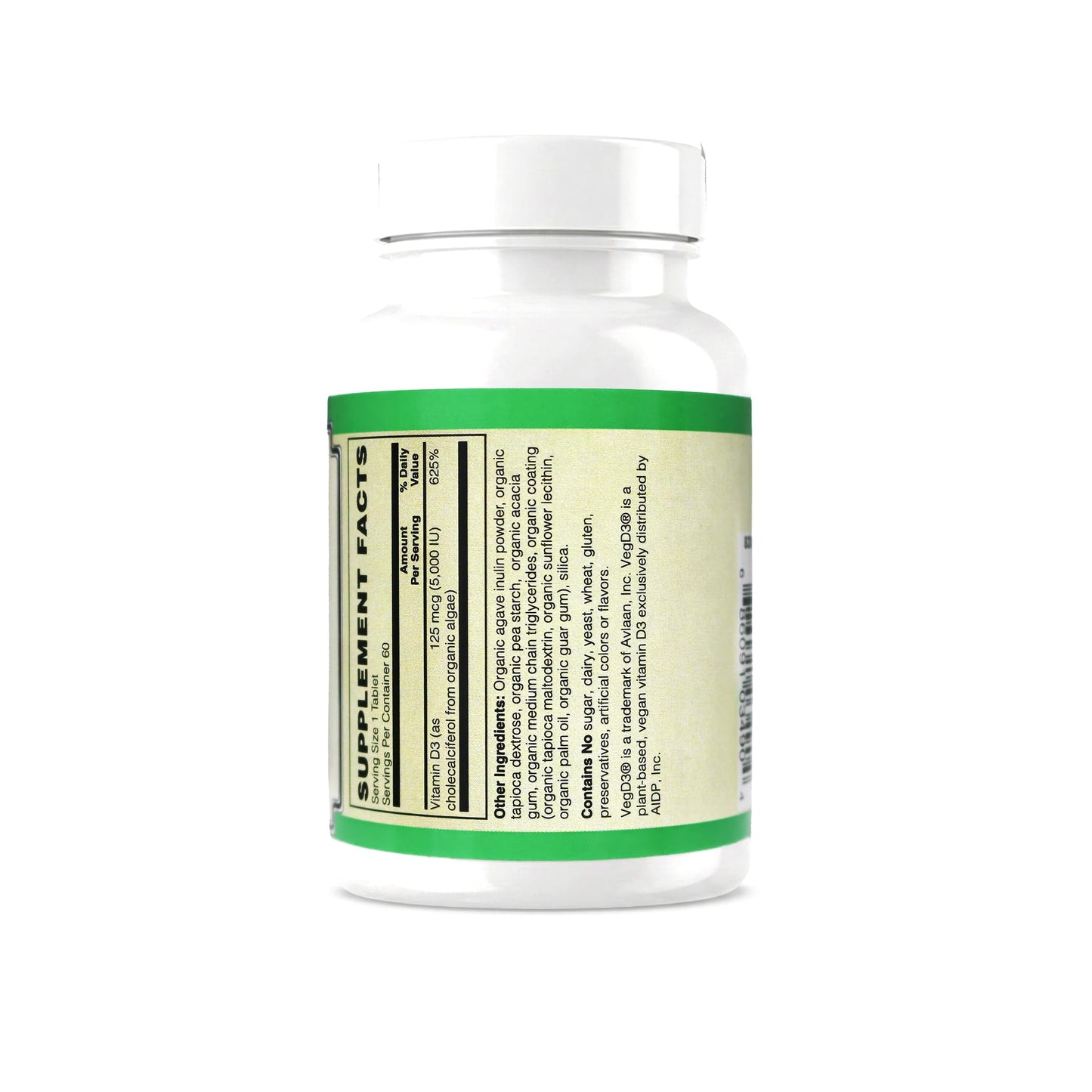 AlchePharma Vitamin D3 5,000 IU (125 mcg) Certified Organic Cholecalciferol from Algae, 60 Tablets