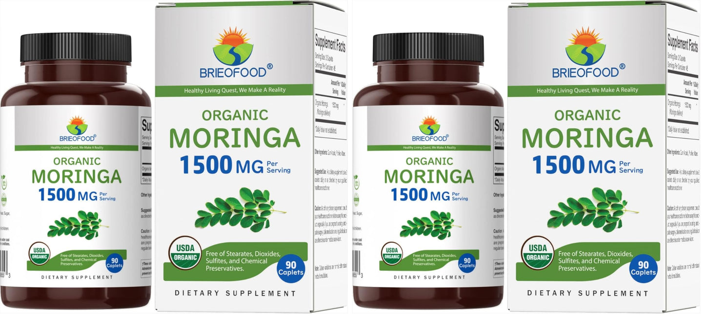 Brieofood Organic Moringa 1500mg Tablets, 180 Count