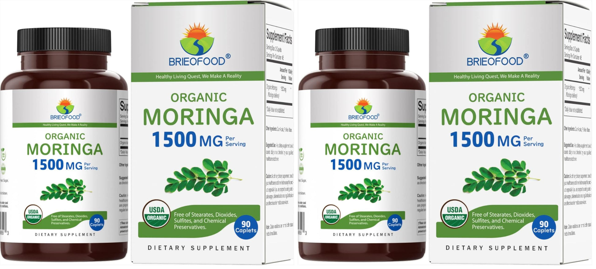 Brieofood Organic Moringa 1500mg Tablets, 180 Count