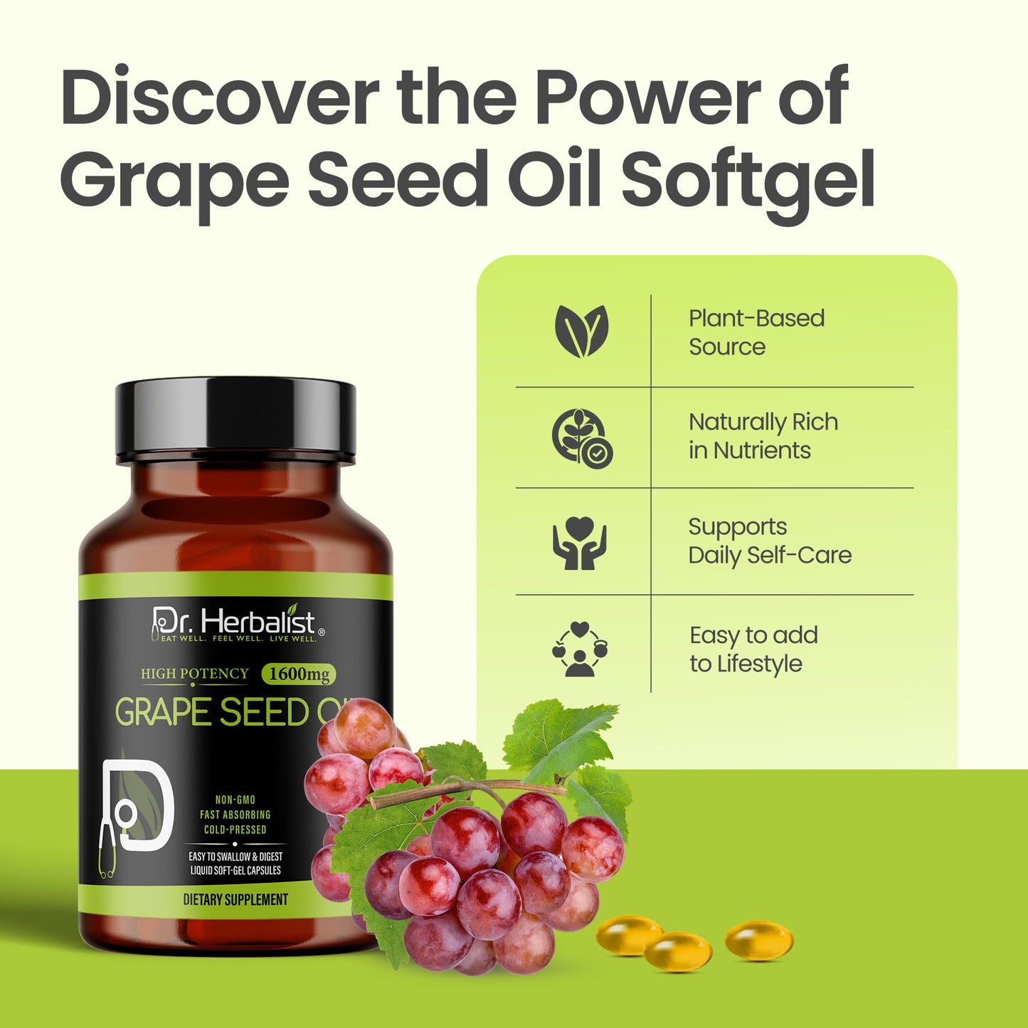 Dr. HERBALIST Grape Seed Oil Softgel Capsule, 60 Count