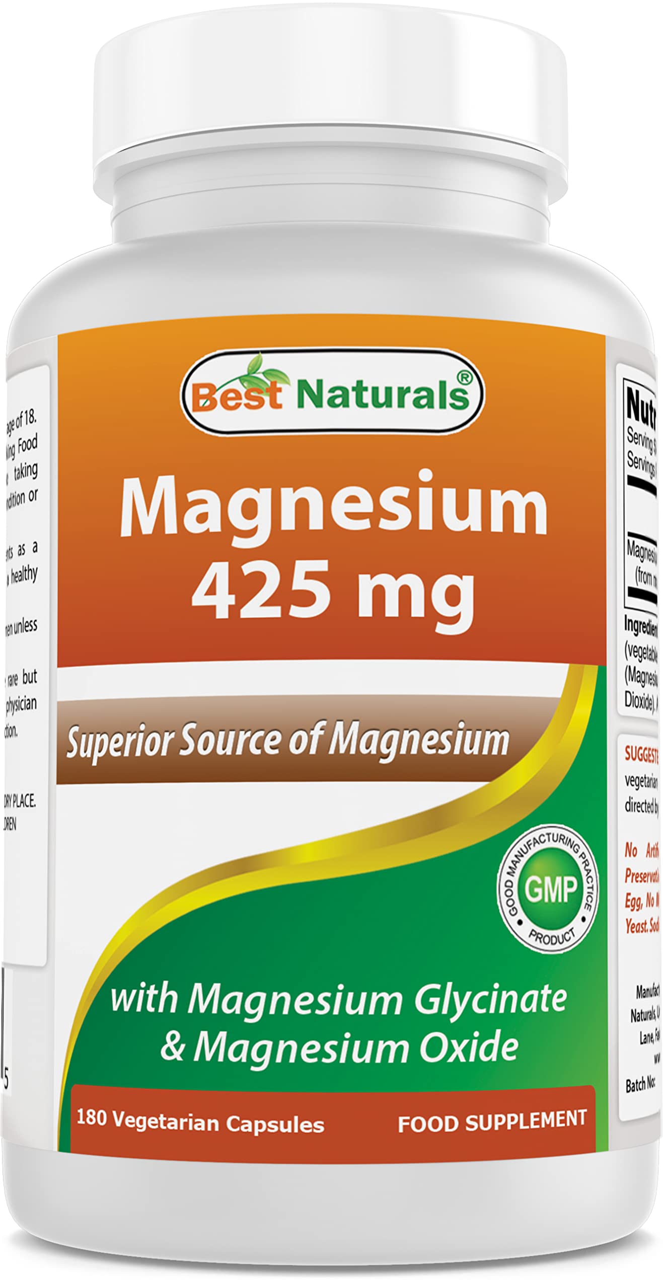 Best Naturals Magnesium 425 mg Capsules 180 Count
